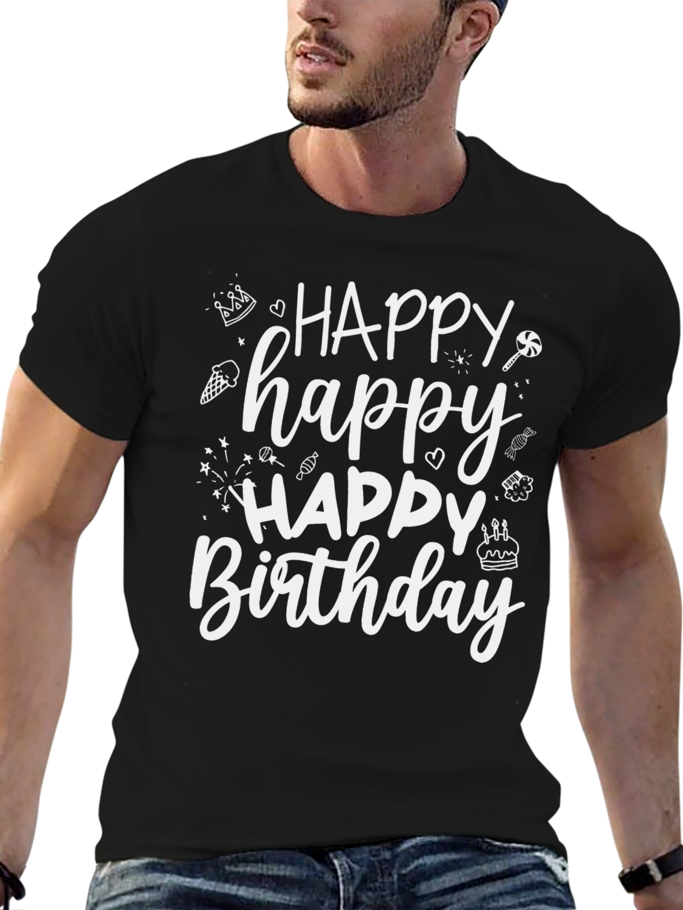 Black Happy Birthday Graphic Tee - Black Short Sleeve Shirt view 6