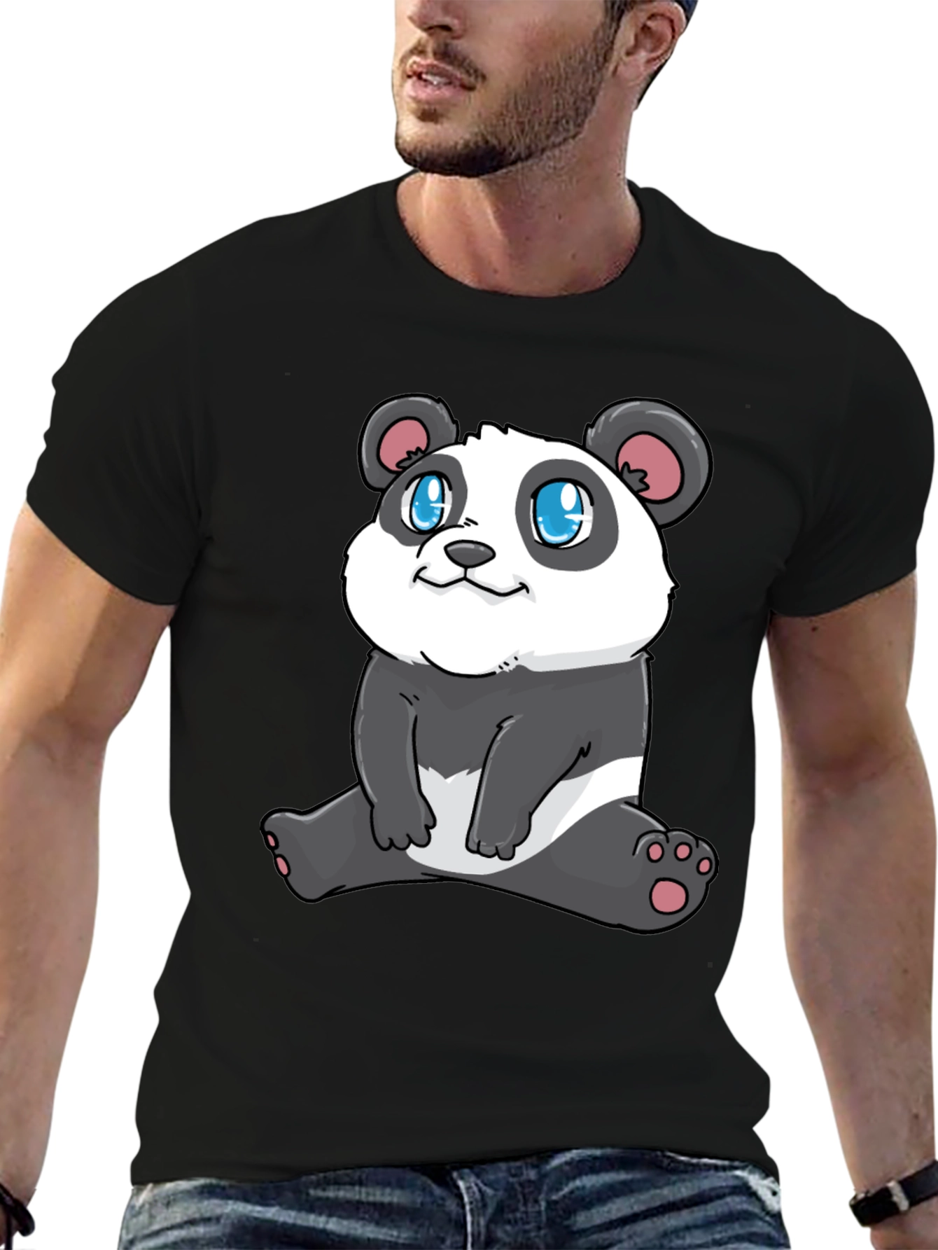 Black Cute Panda Graphic Tee - Stylish Black T-Shirt view 6