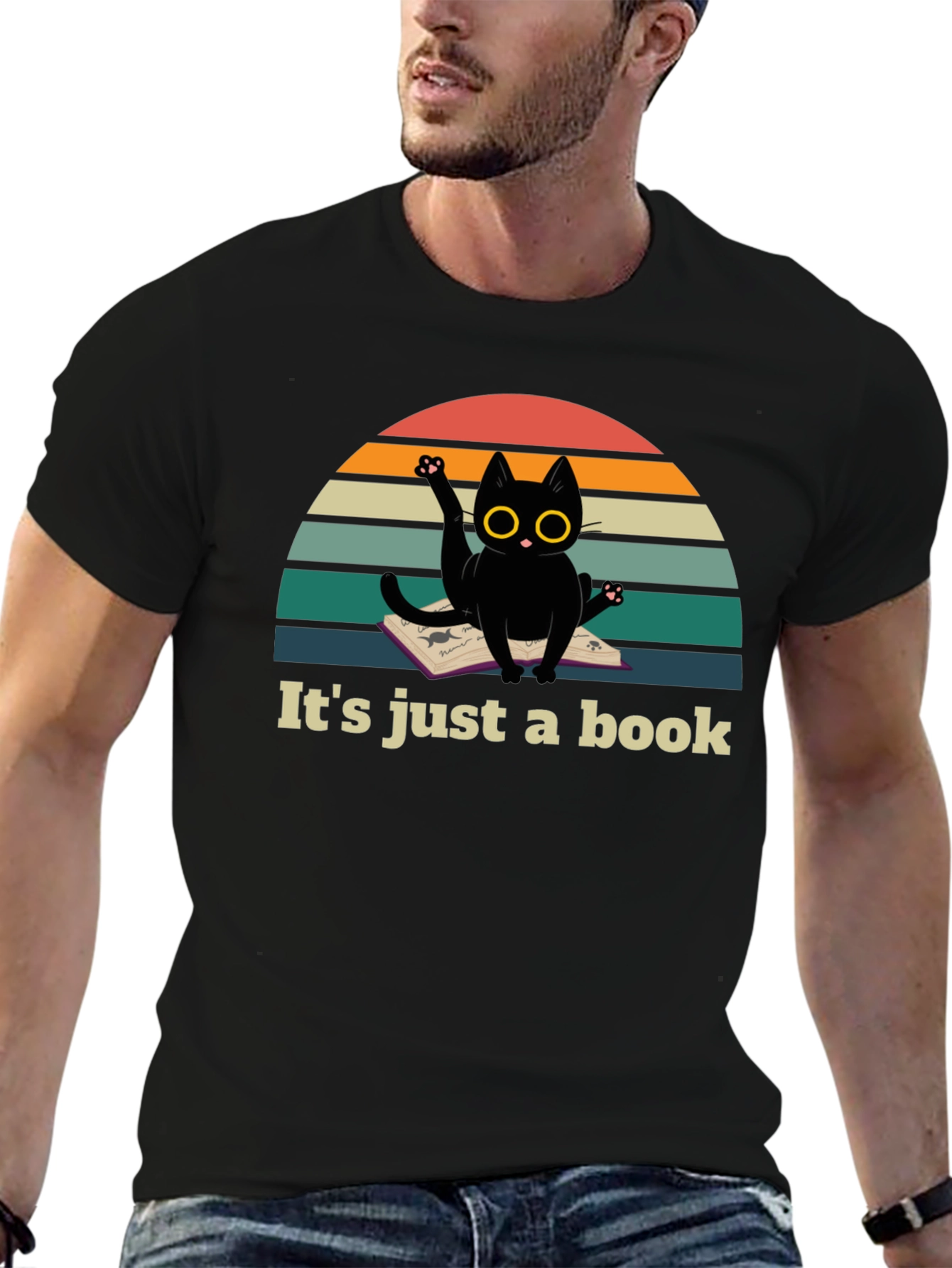 Black It's Just a Book Funny Cat T-Shirt view 6