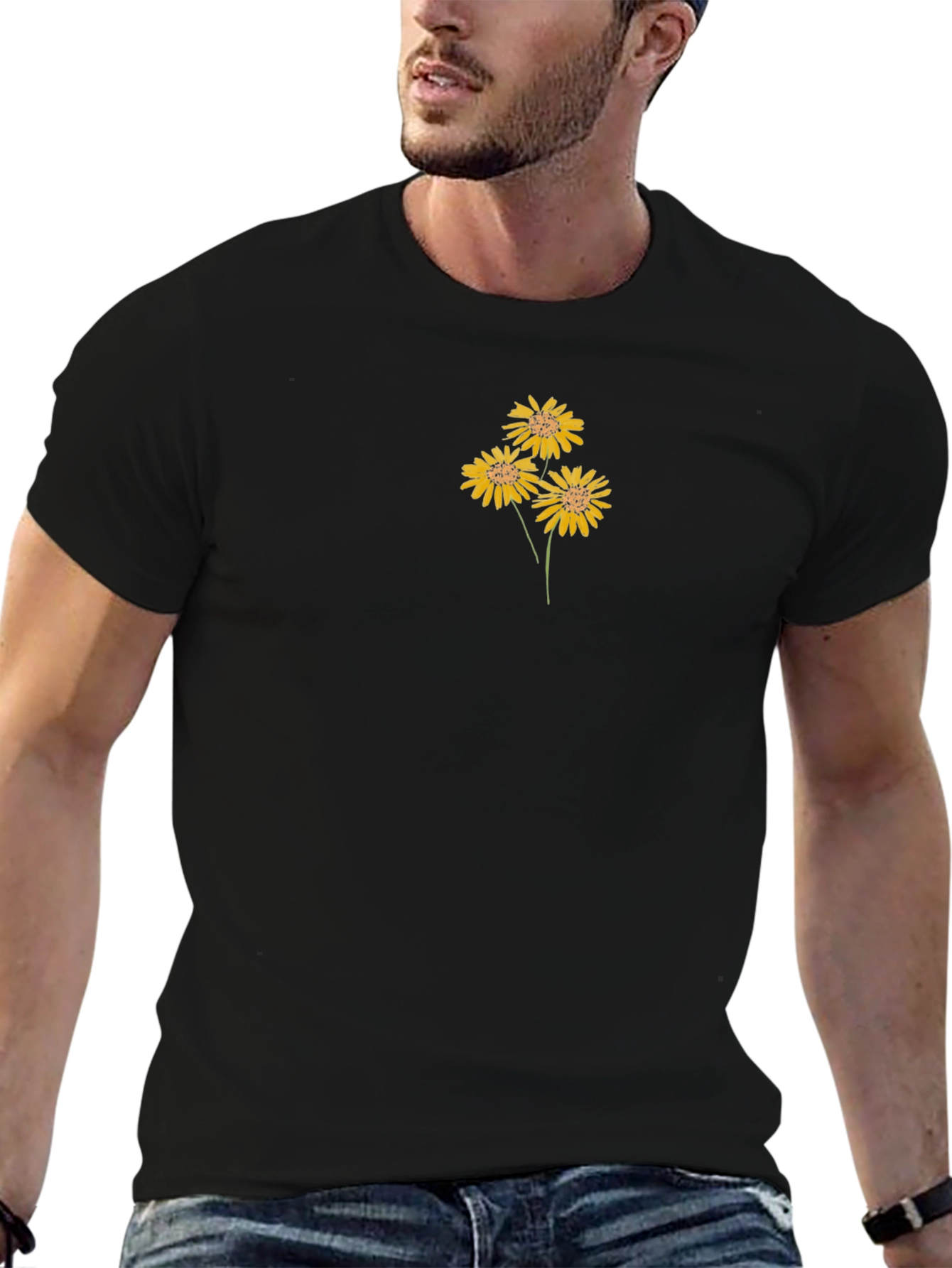 Black Black T-Shirt with Floral Design view 6