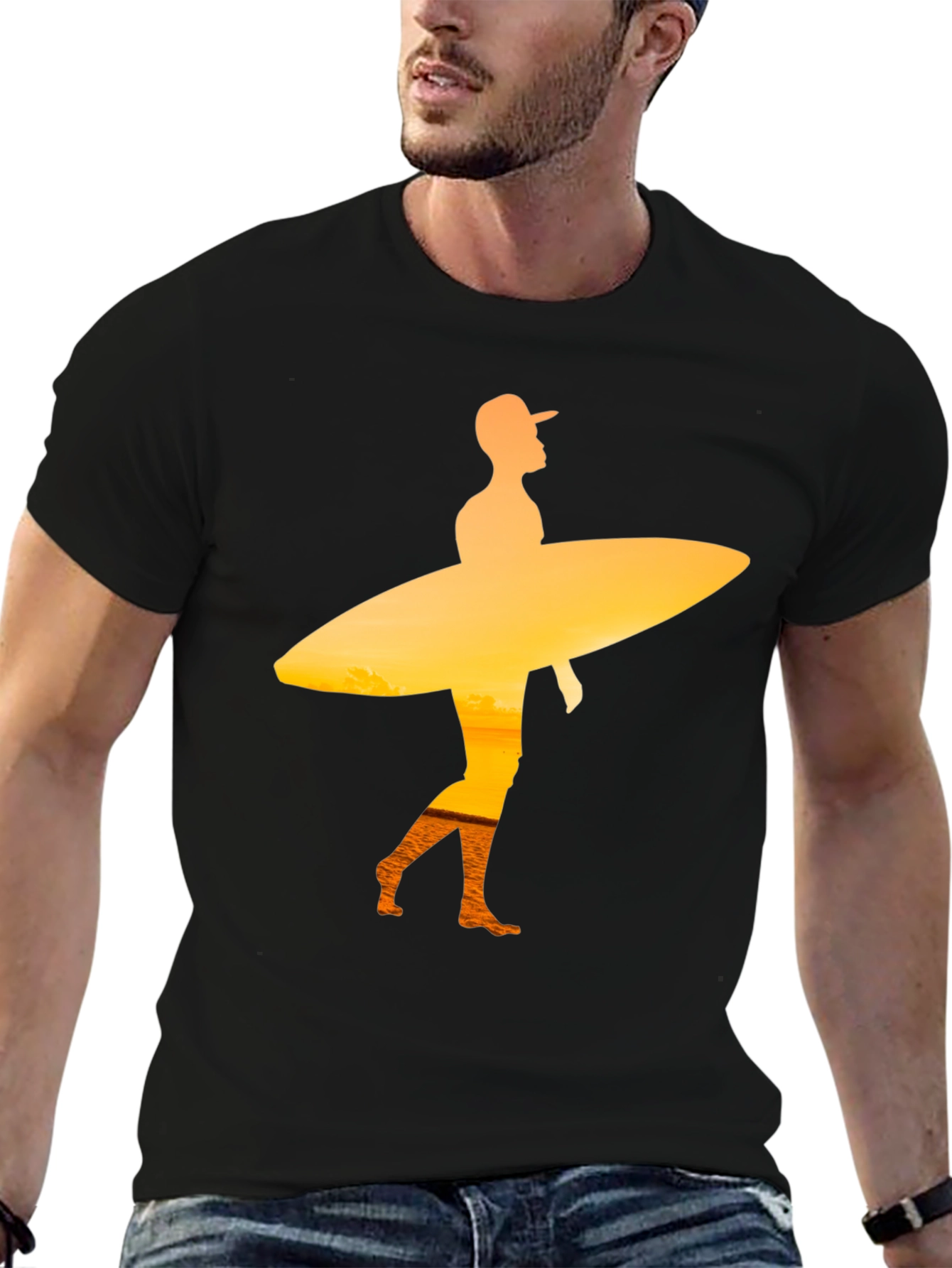 Black Sunset Surfer Graphic Tee - Black Cotton T-Shirt view 6