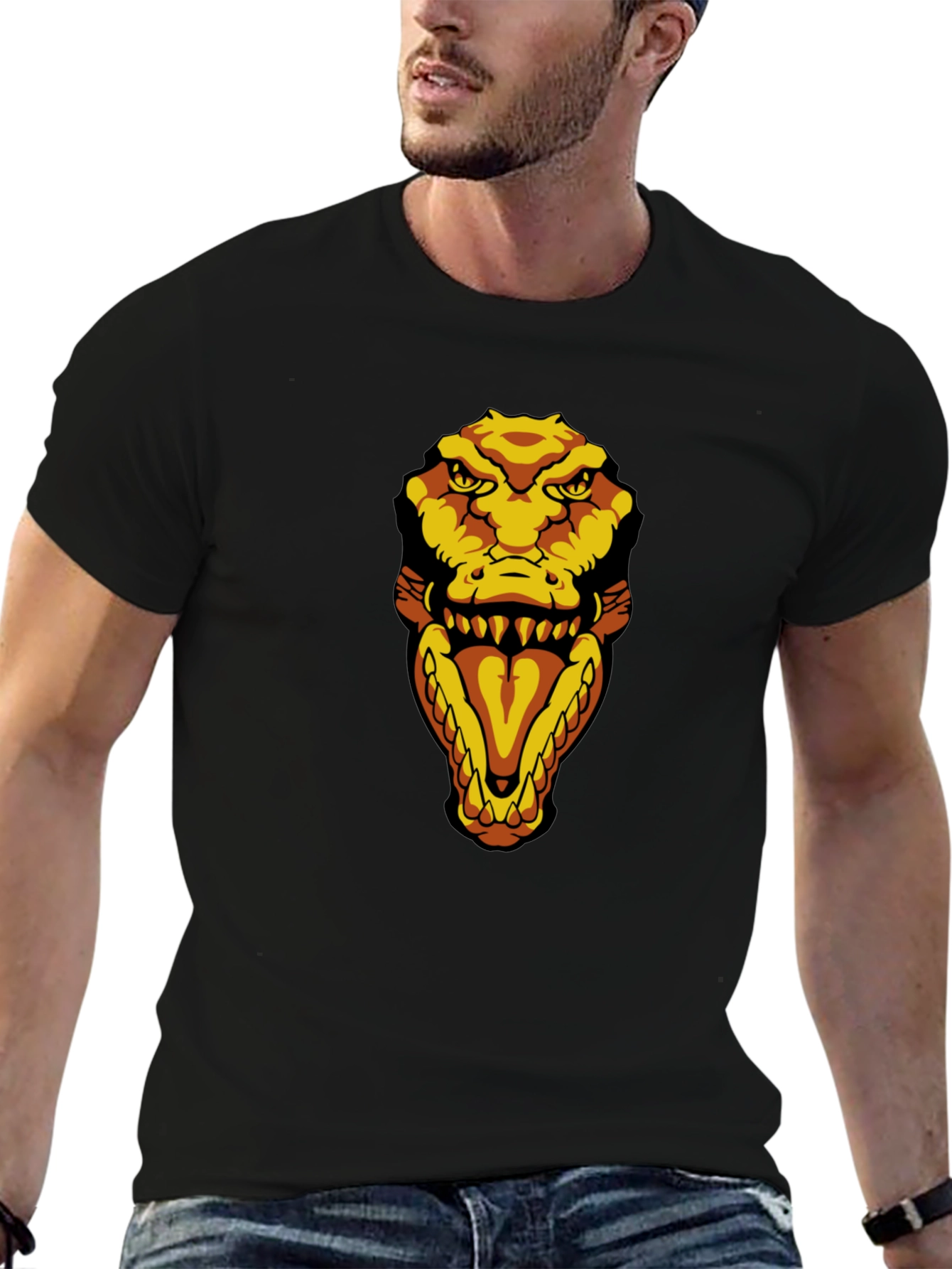 Black Men's Black T-Shirt with Croc Design view 6
