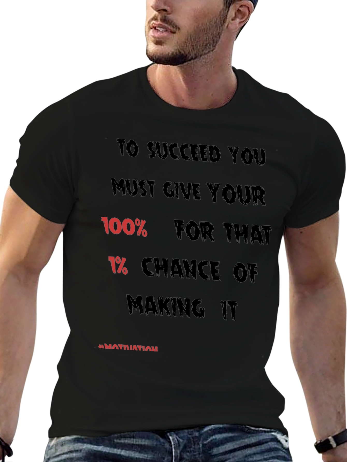 Black Motivational Black T-Shirt: 100% Effort view 6