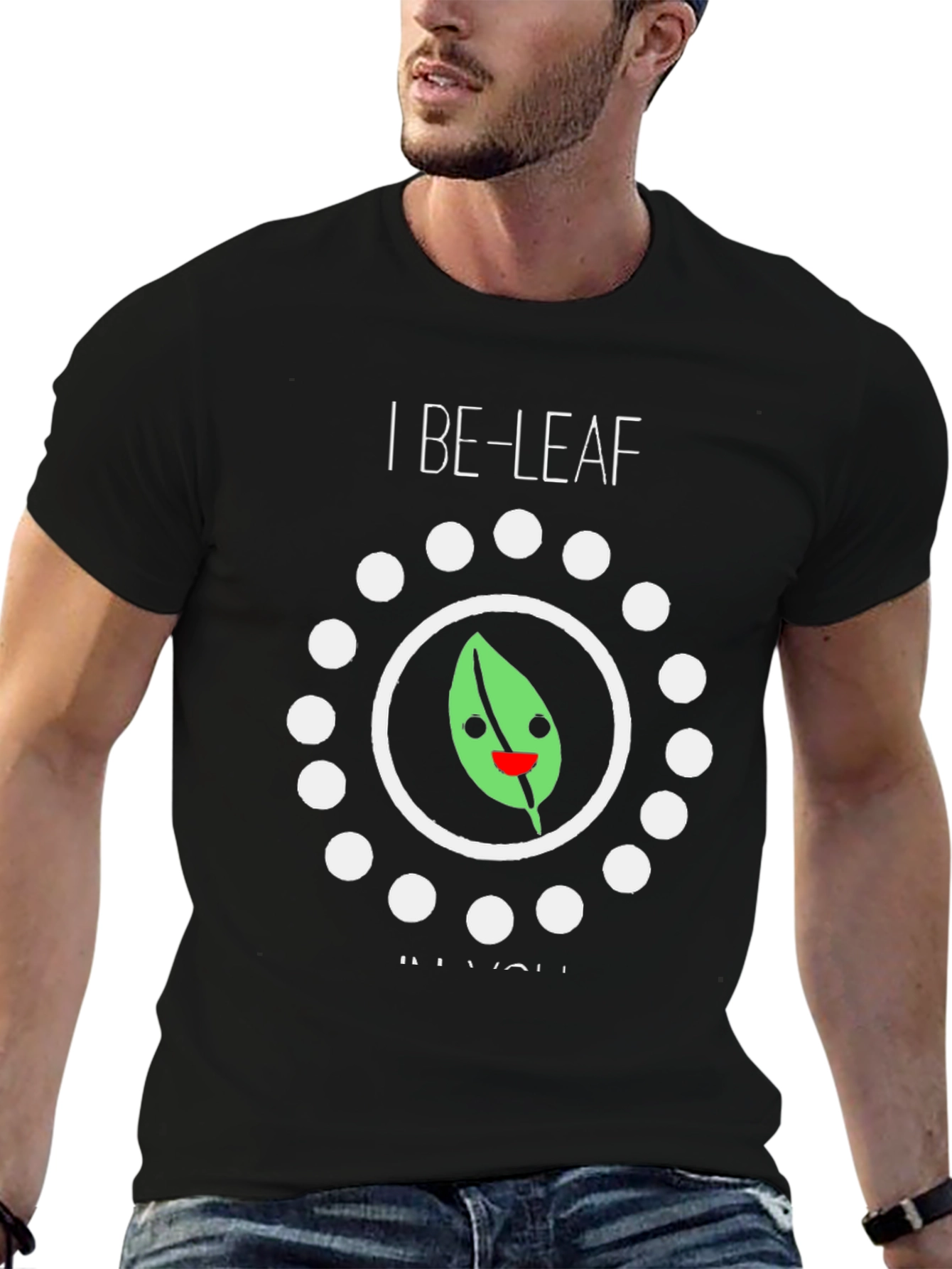 Black I Be-Leaf In You Graphic Tee - Black Cotton T-Shirt view 6