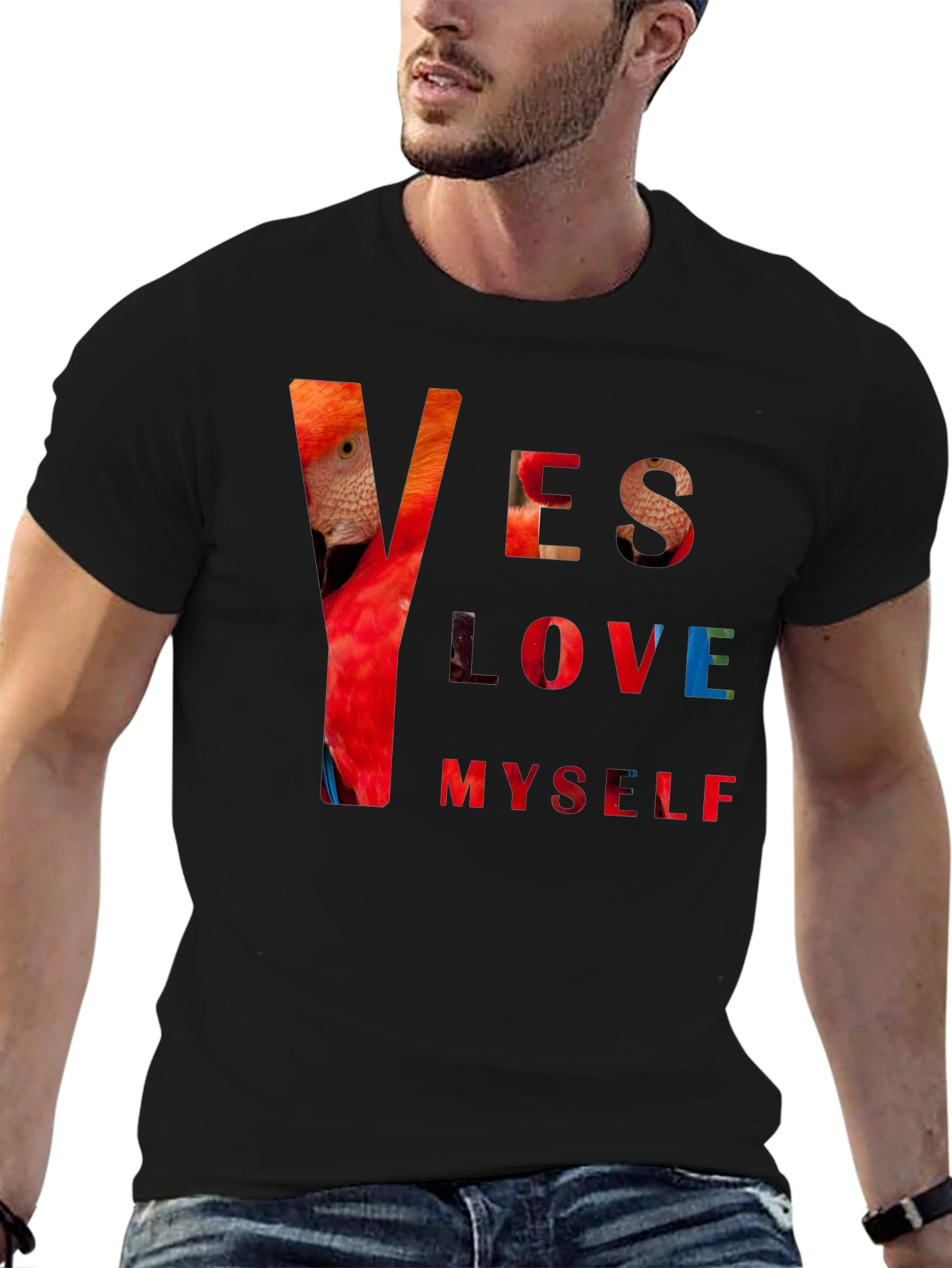 Black Yes Love Myself Graphic Print Black T-Shirt view 6