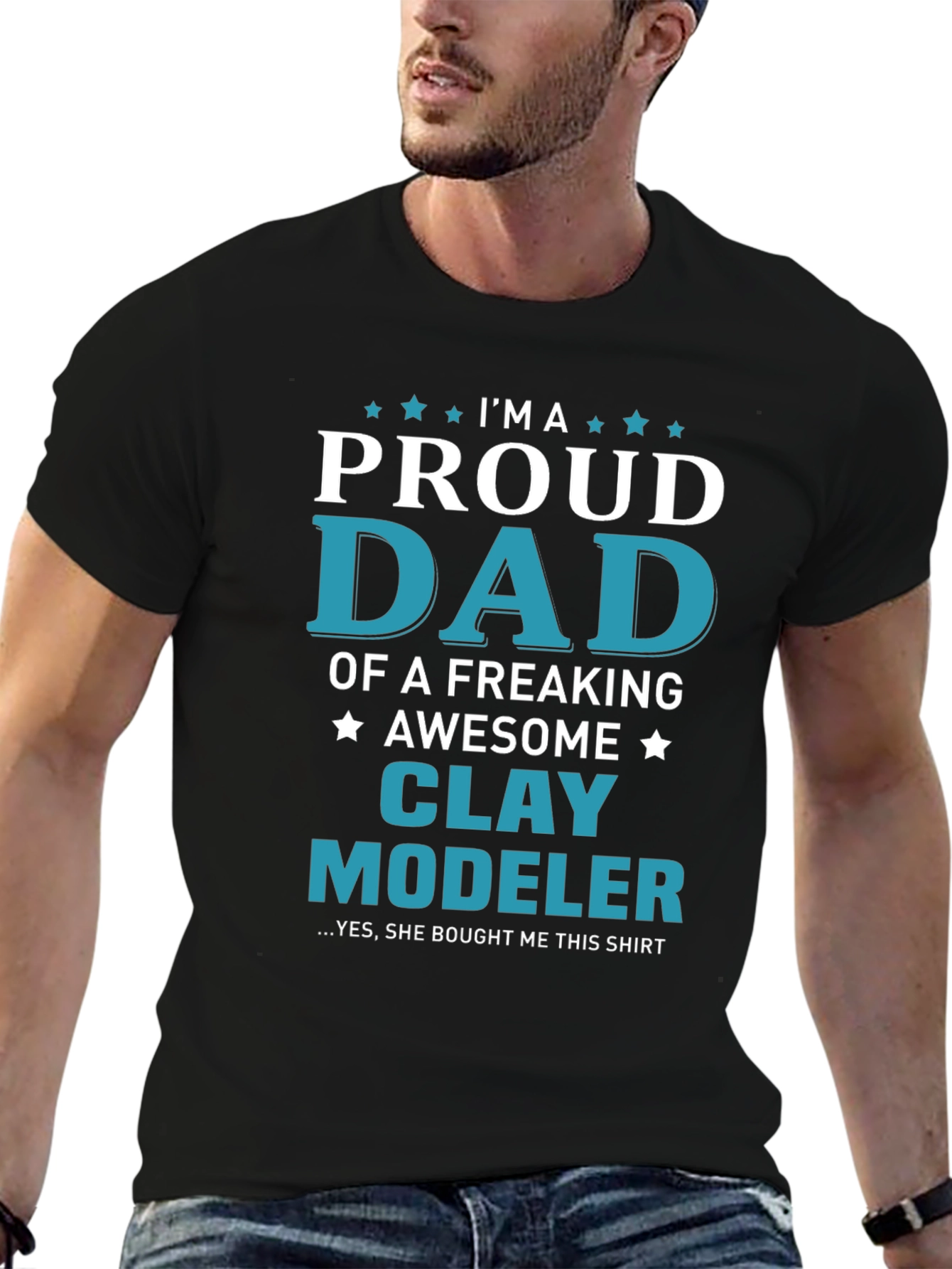 Black Proud Dad Clay Modeler Graphic Tee view 6