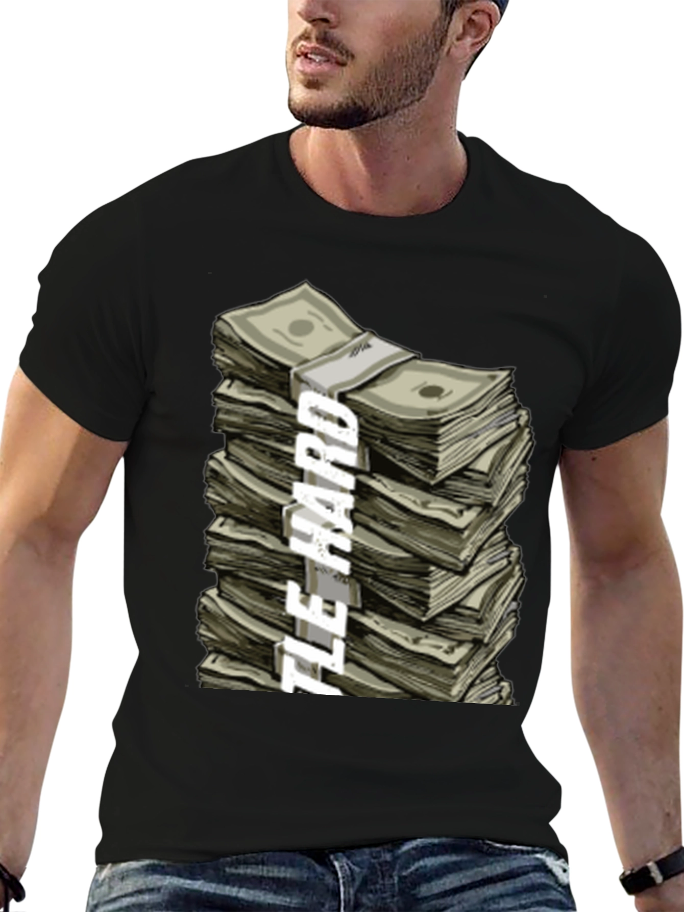 Black Hustle Hard Stacked Money Graphic Tee view 6