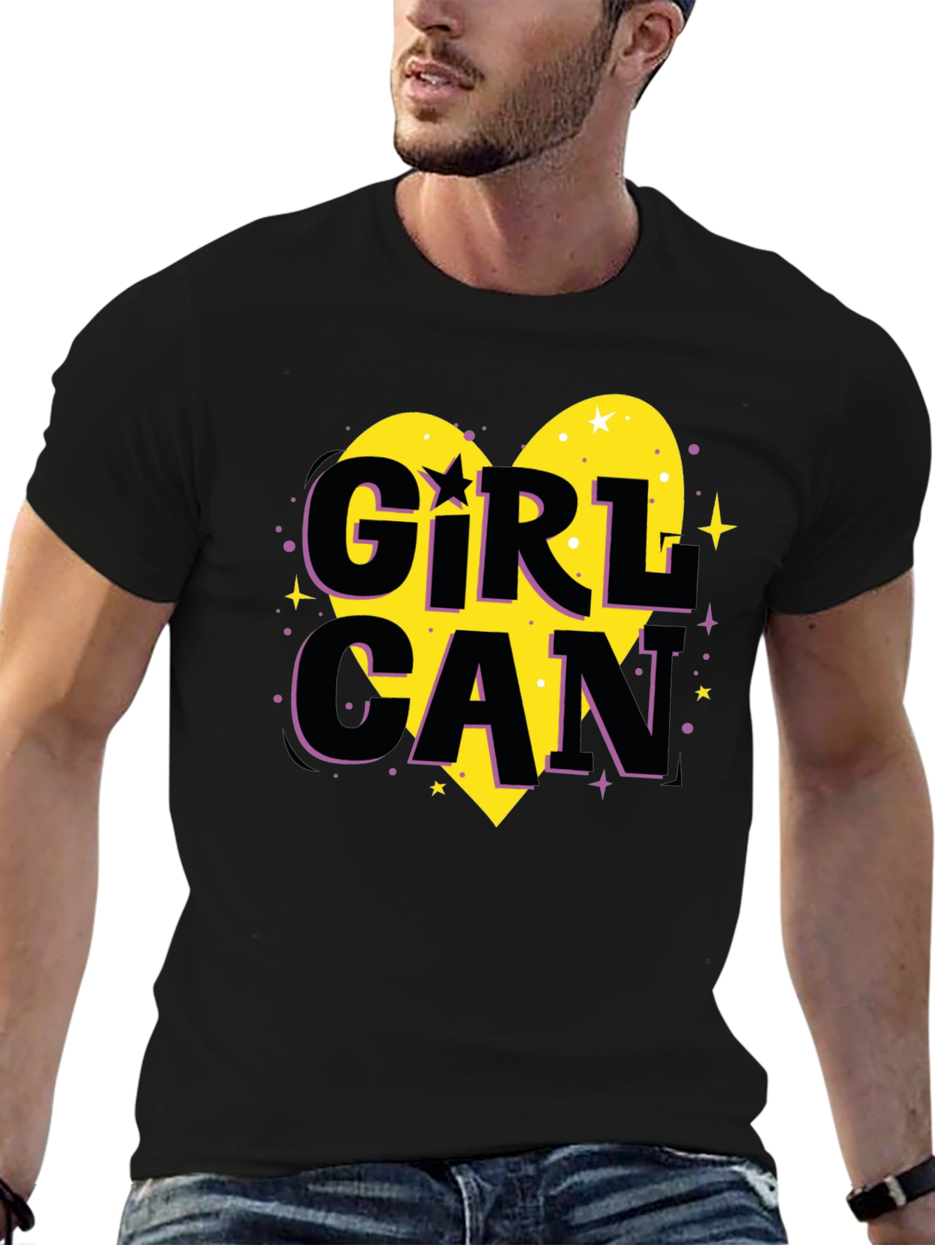 Black Girl Can Heart Graphic T-Shirt - Black view 6