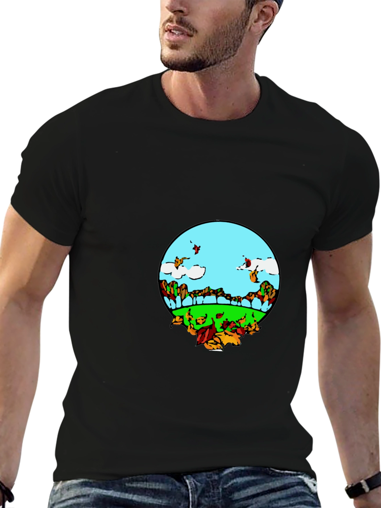 Black Nature Scene Graphic Tee - Black Casual T-Shirt view 6