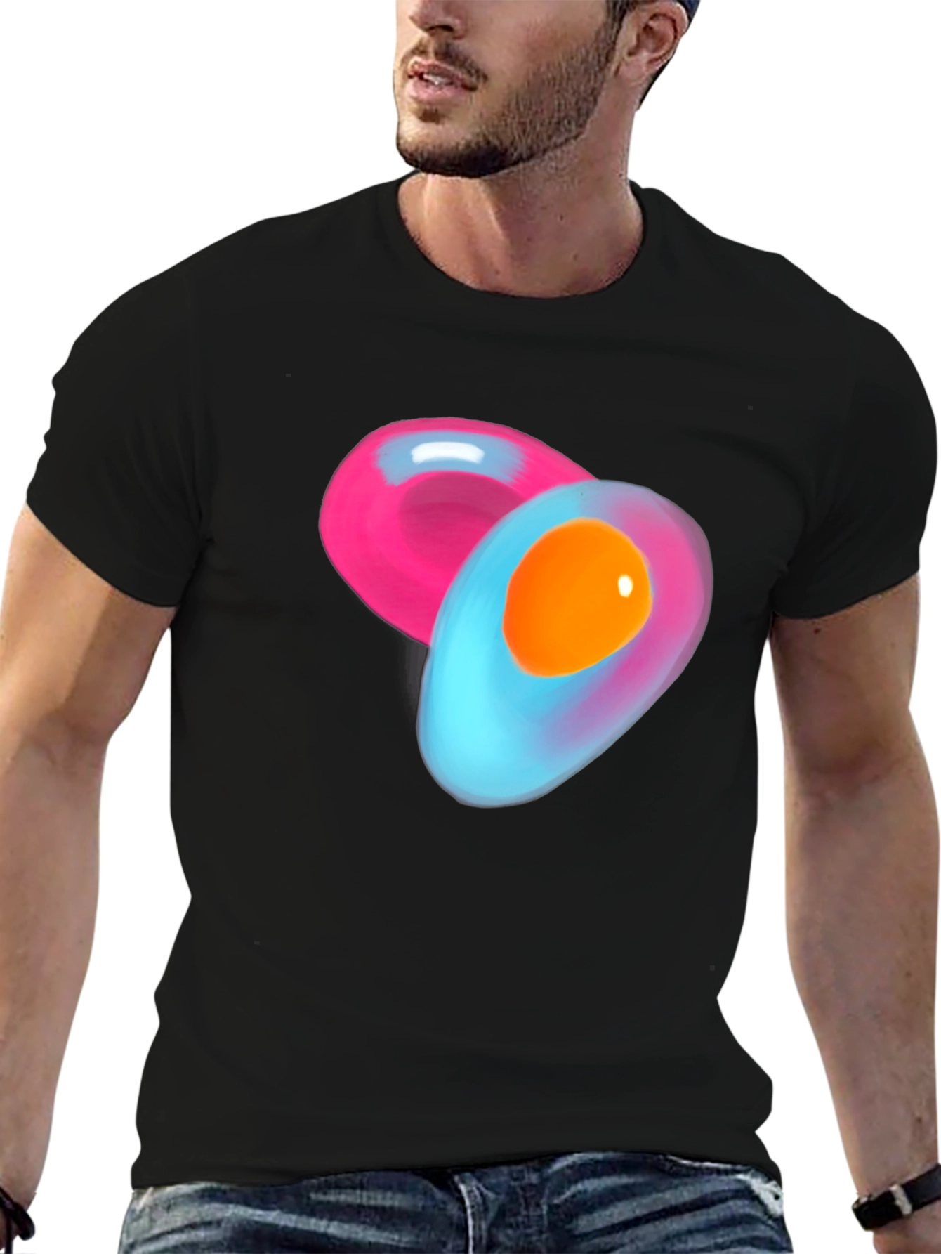 Black Abstract Egg Design Black Cotton T-Shirt view 6