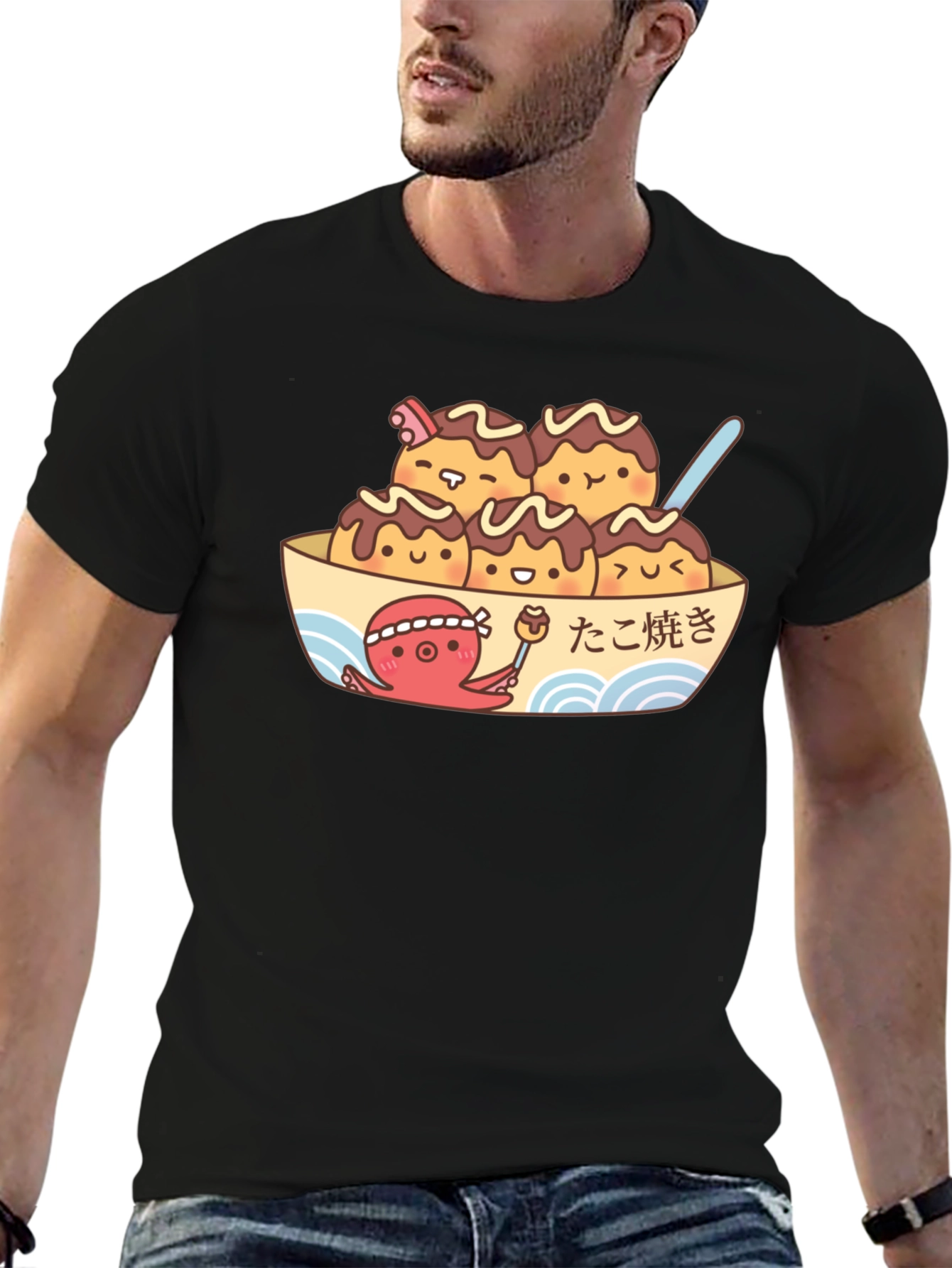 Black Cute Takoyaki T-Shirt - Japanese Foodie Apparel view 6