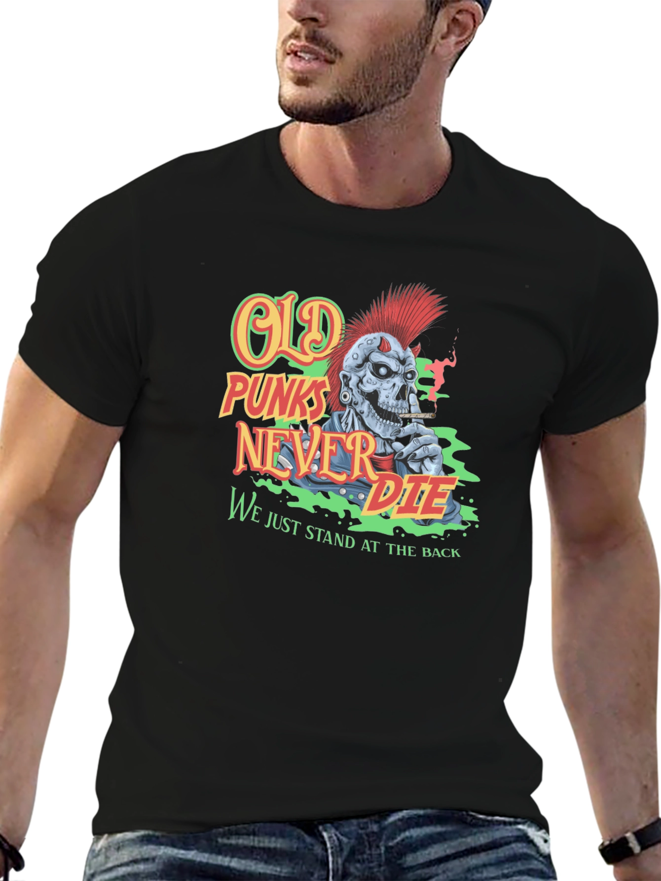 Black Old Punks Never Die Graphic T-Shirt view 6