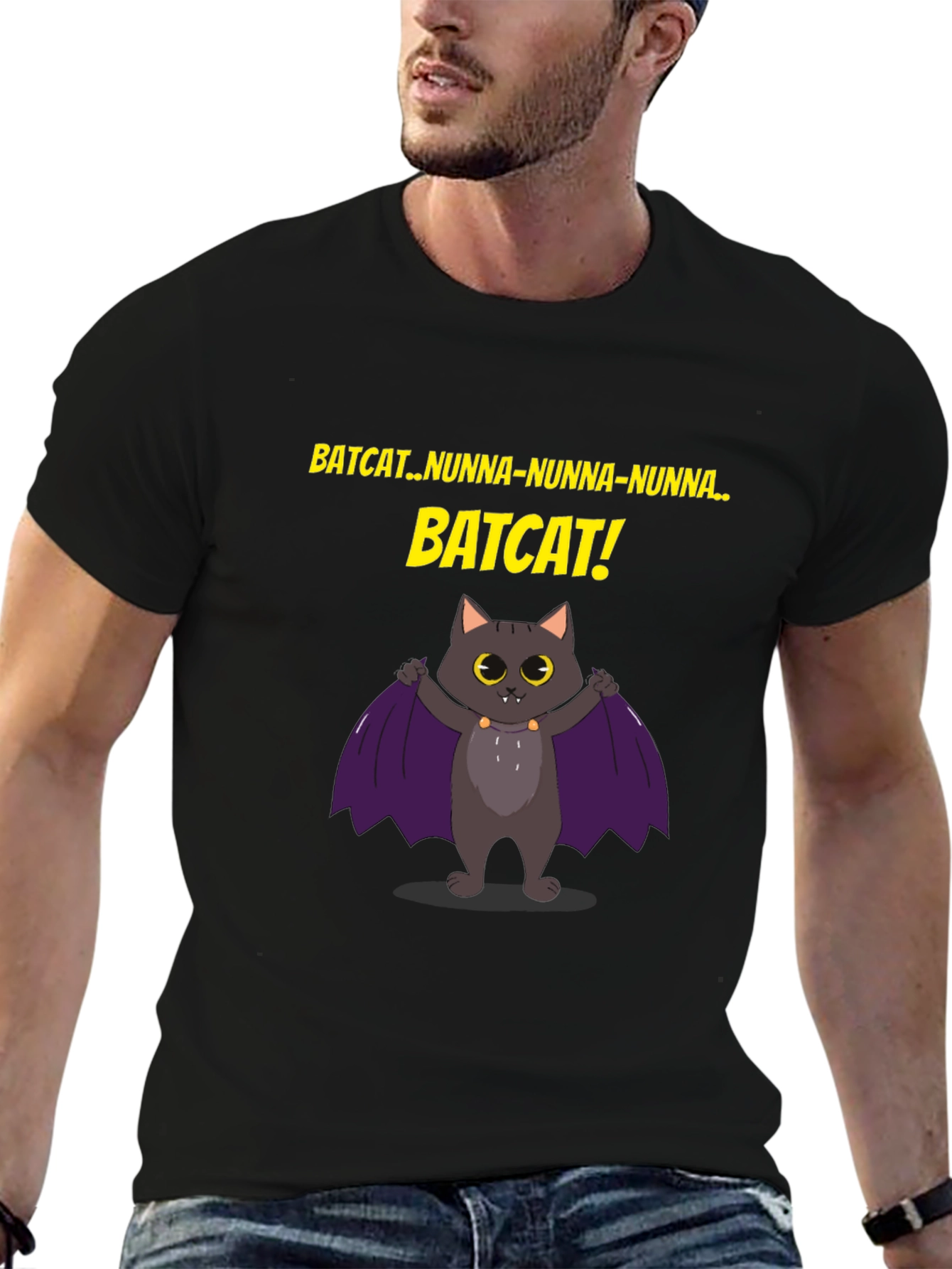 Black Batcat T-Shirt -  Fun Graphic Tee  view 6