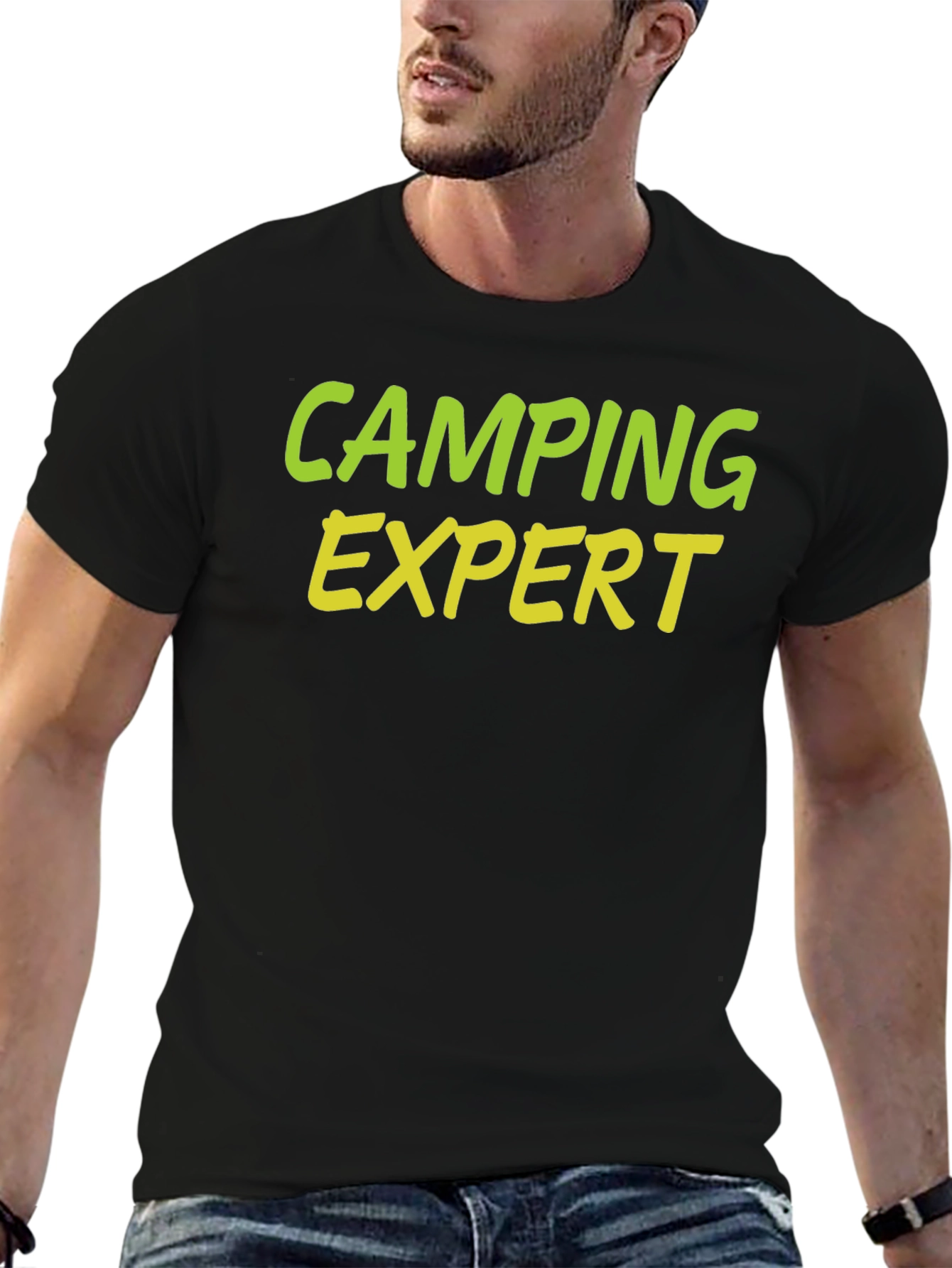 Black Camping Expert Graphic Tee - Black Cotton T-Shirt view 6