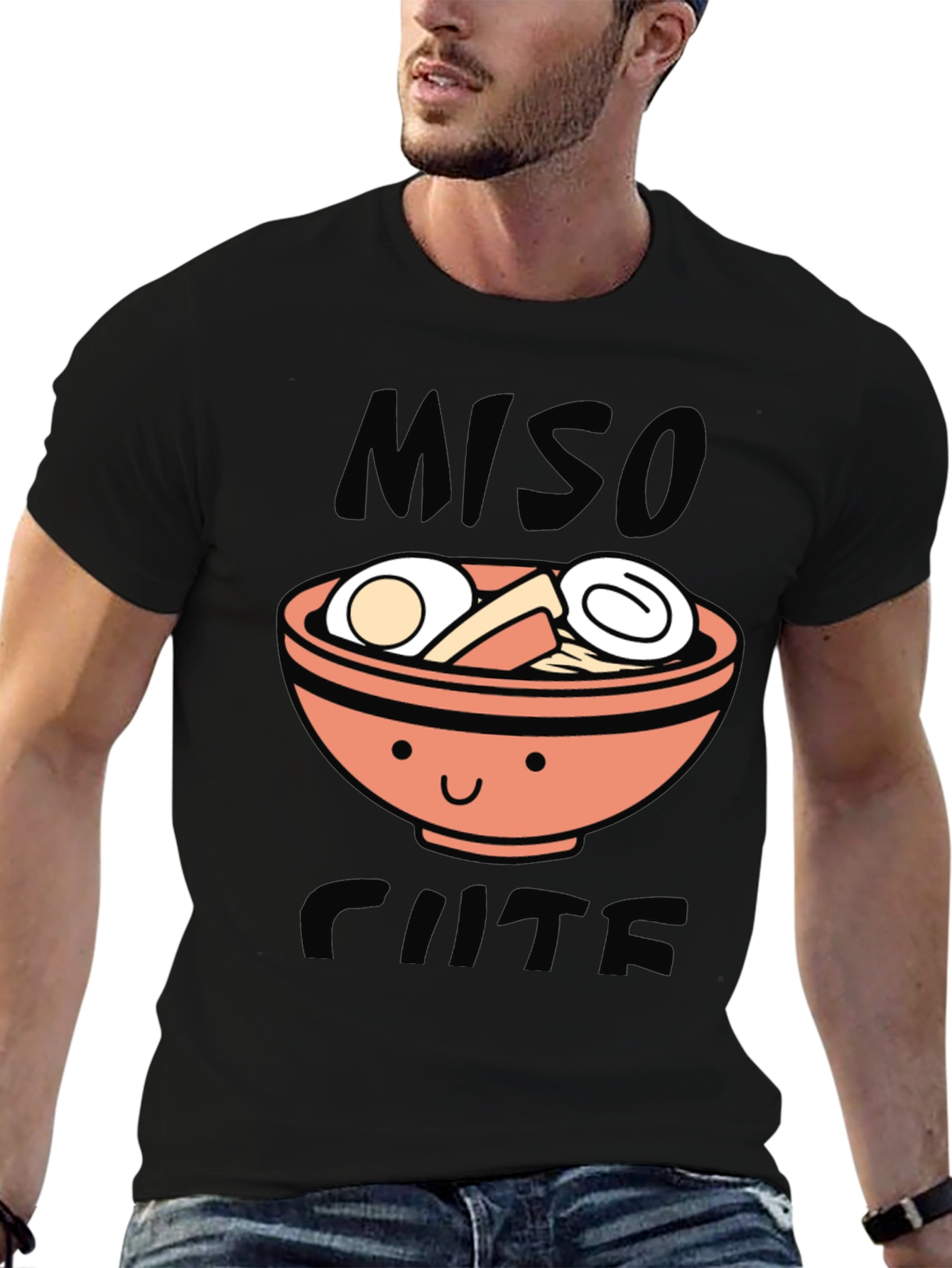 Black Miso Cute Ramen Graphic T-Shirt - Black view 6