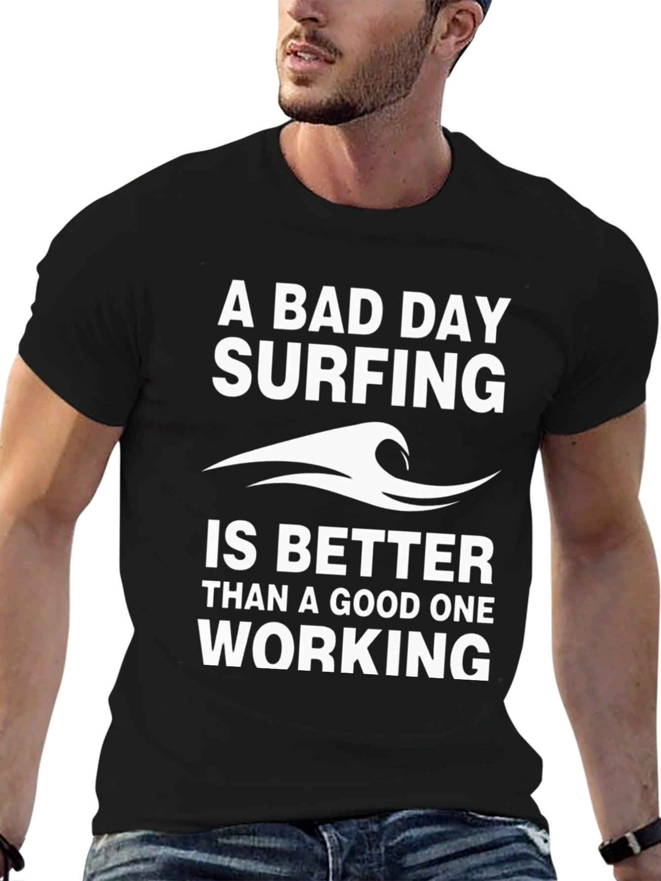 Black Surfing Graphic T-Shirt - A Bad Day Surfing view 6
