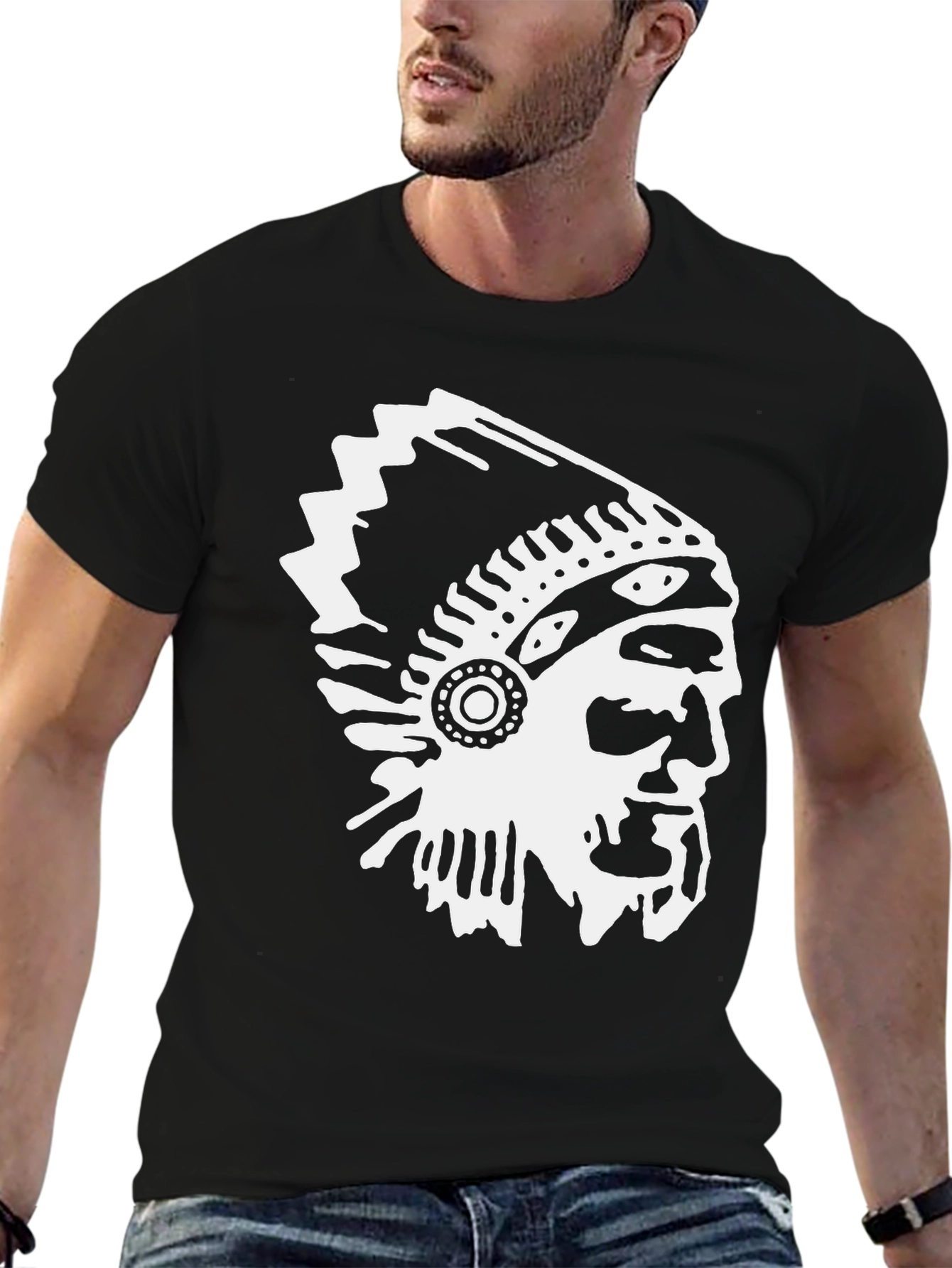 Black Native American Chief Graphic Tee - Black Cotton Blend view 6