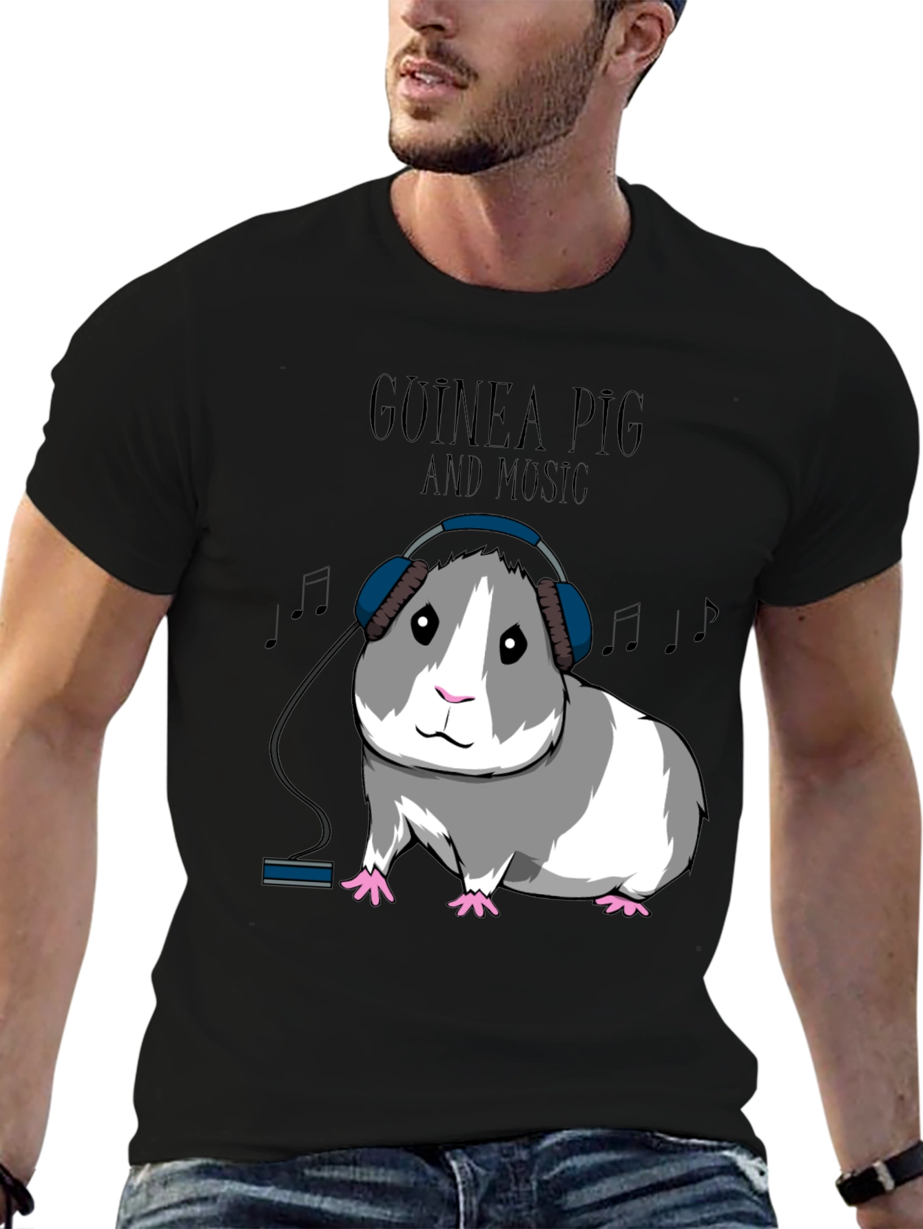 Black Guinea Pig Music T-Shirt view 6