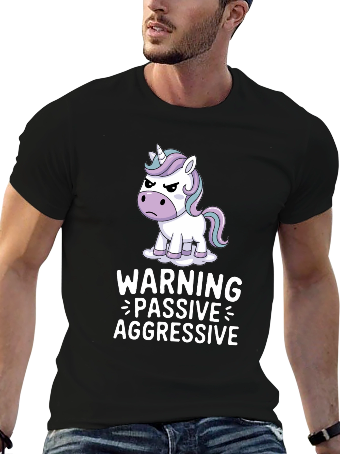 Black Passive Aggressive Unicorn T-Shirt - Funny Graphic Tee view 6