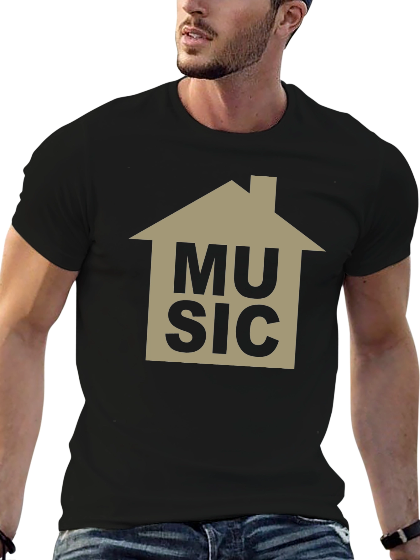 Black House Music Graphic Tee - Black Cotton T-Shirt view 6