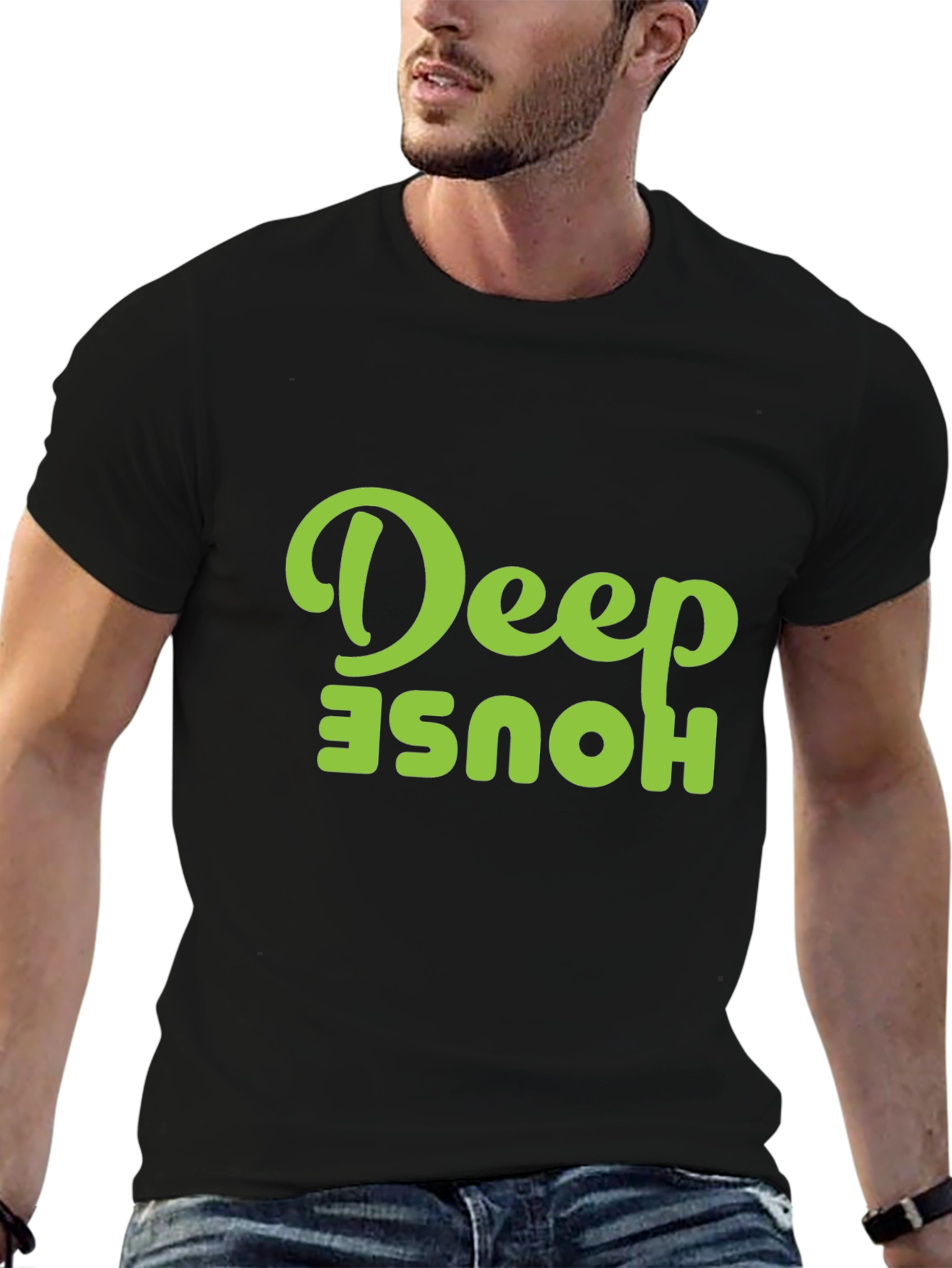 Black Deep House Graphic Tee - Black Cotton T-Shirt view 6
