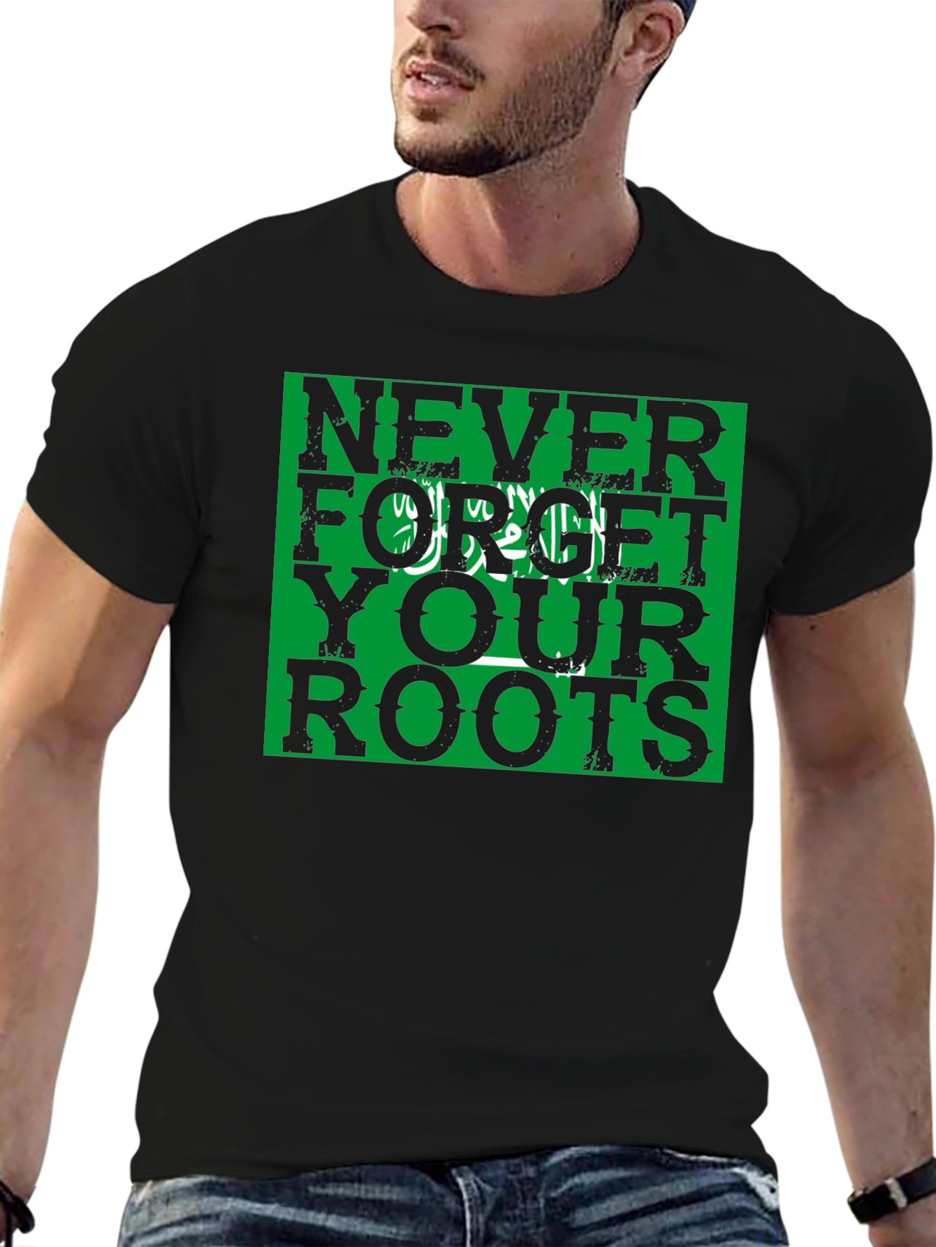 Black Never Forget Your Roots Tee - Saudi Arabia Flag view 6
