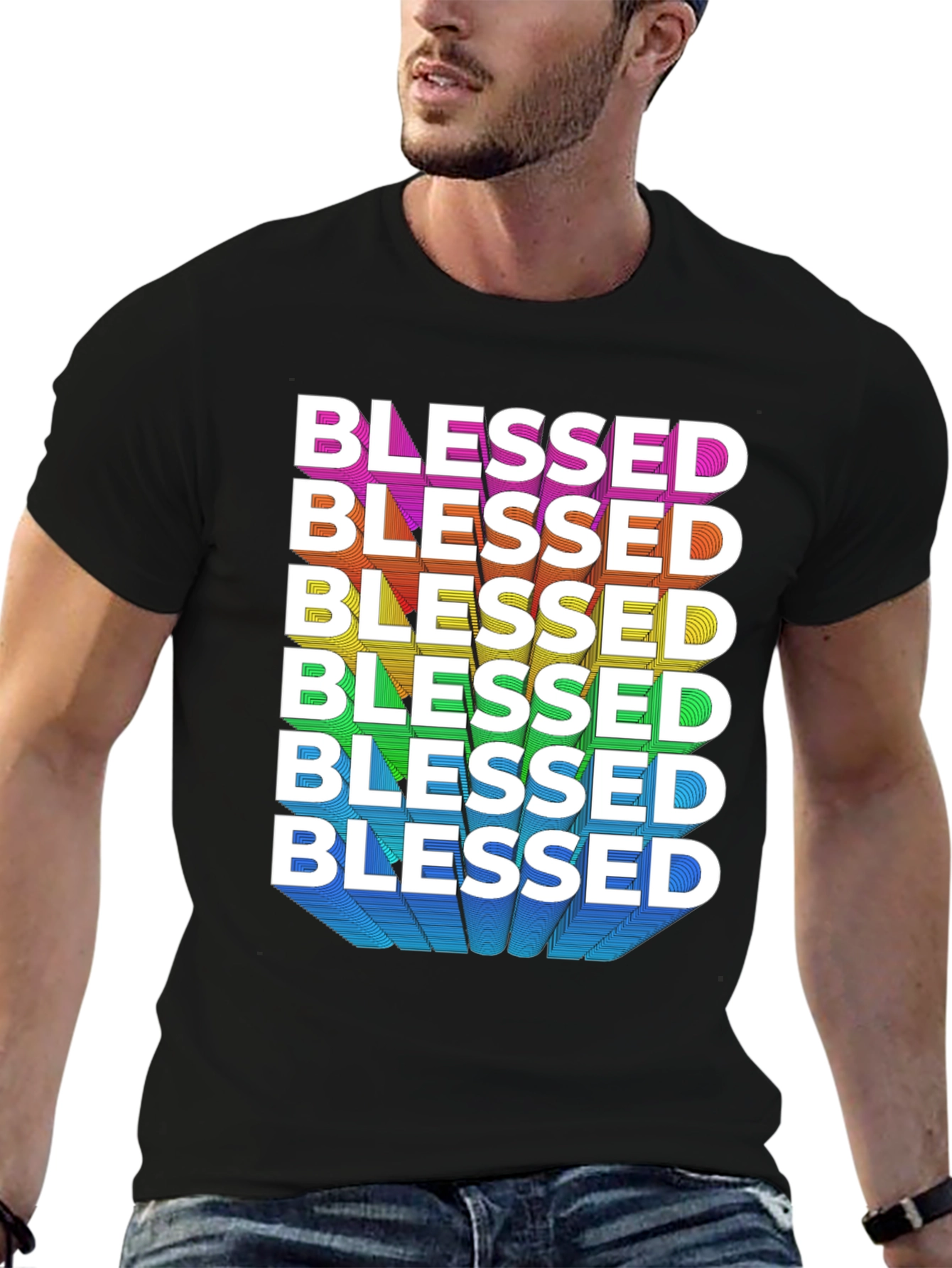 Black Blessed Rainbow Graphic Tee - Black view 6
