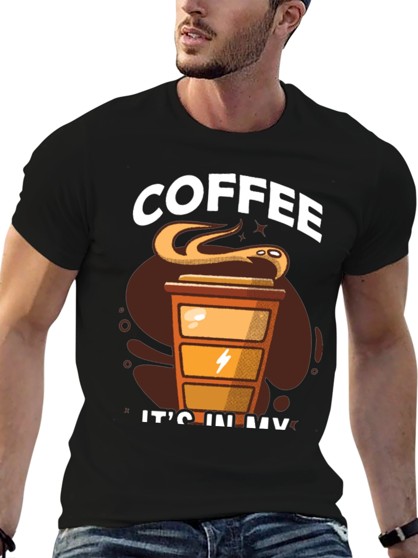 Black Coffee Snake T-Shirt - 'It's In My Veins' Design view 6