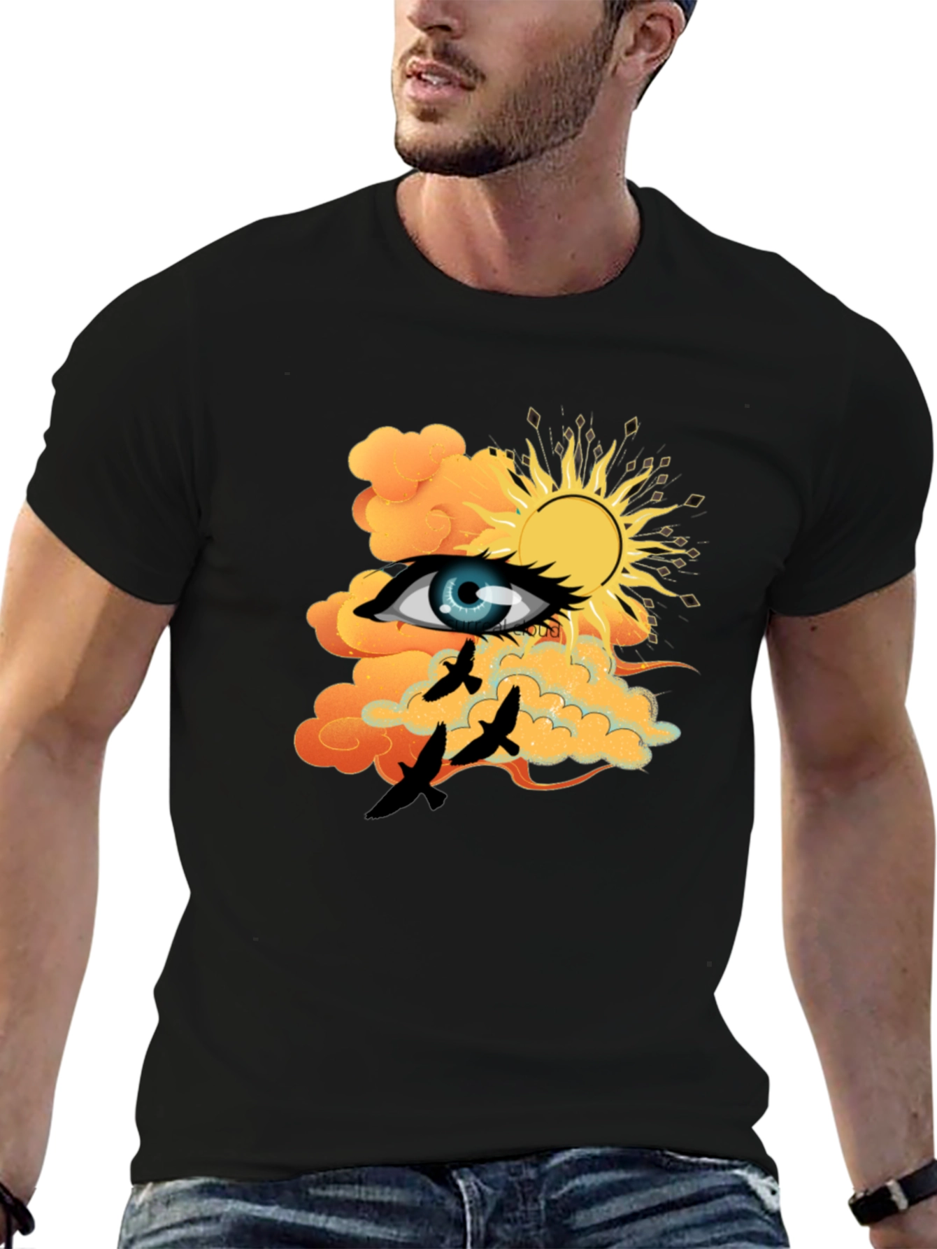 Black Eye & Sun Graphic Tee - Black Cotton Blend view 6