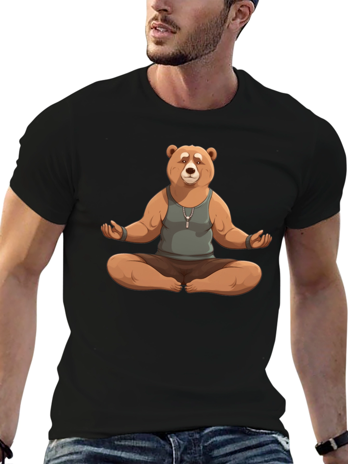Black Meditating Bear Graphic Tee view 6