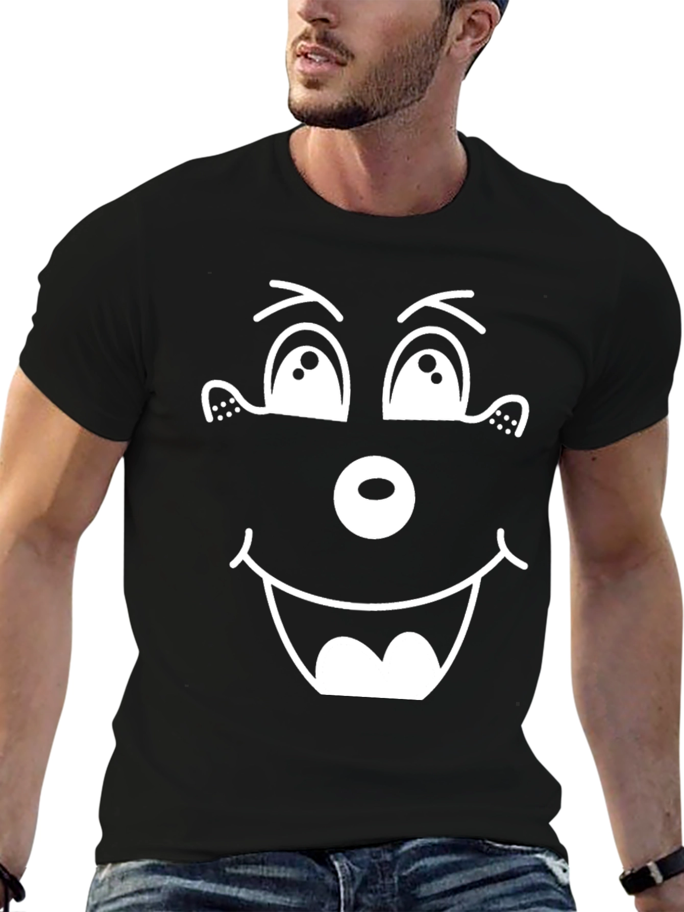 Black Funny Face Graphic Tee - Black Cotton Blend Shirt view 6