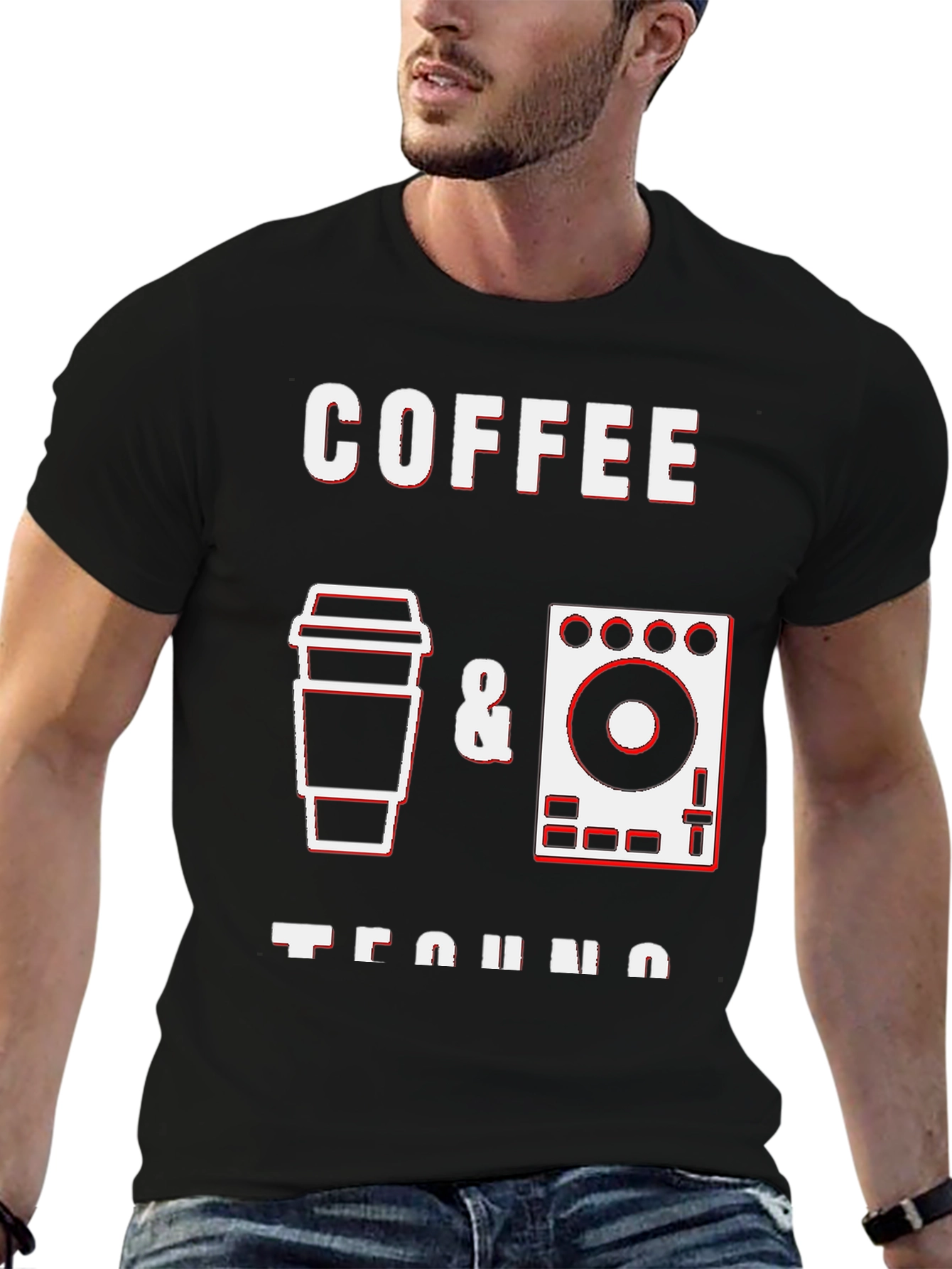 Black Coffee & Techno Graphic Tee - Black Crew Neck T-Shirt view 6