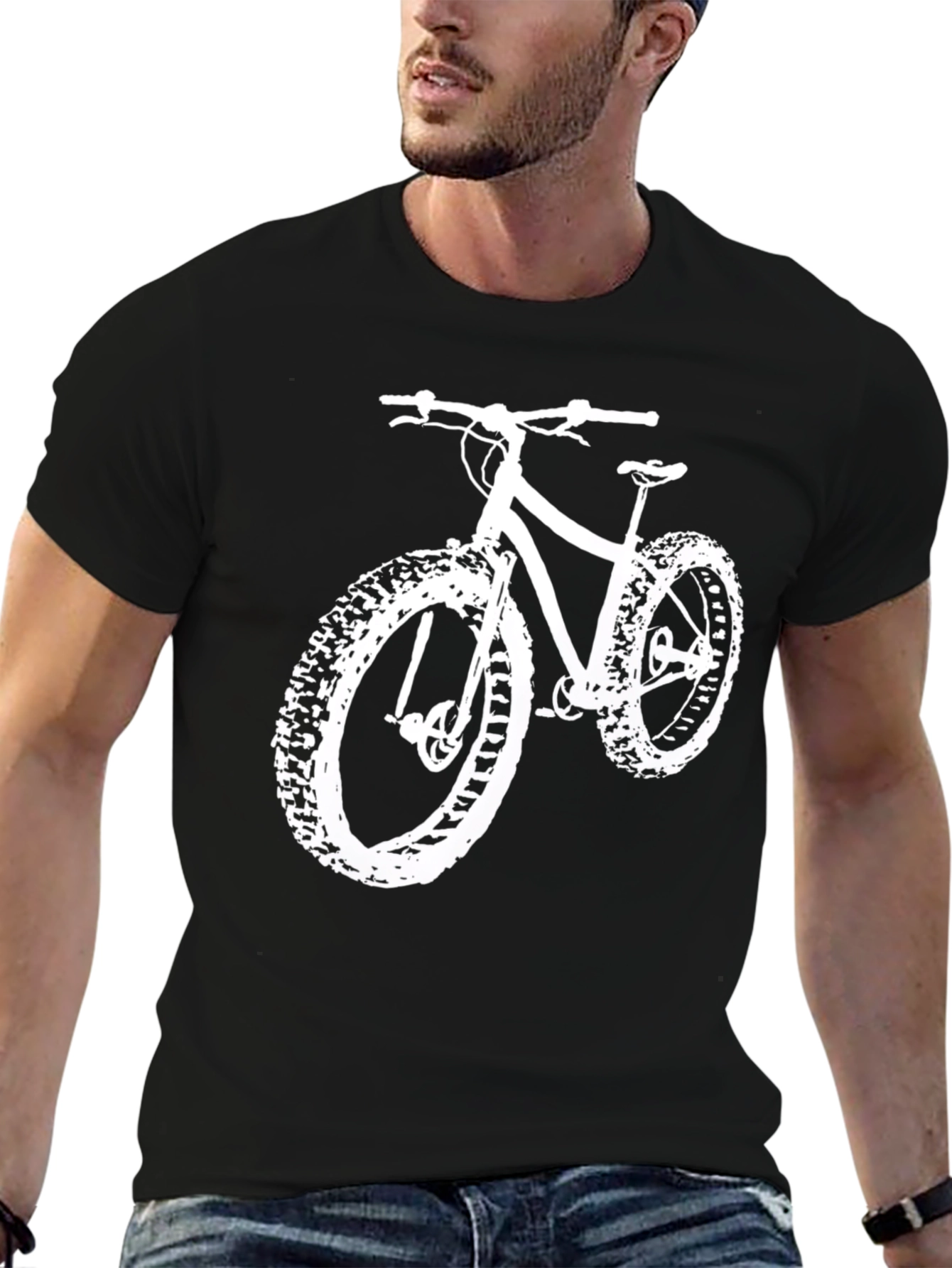 Black Fat Tire Bike T-Shirt - Black Cotton Blend Tee view 6