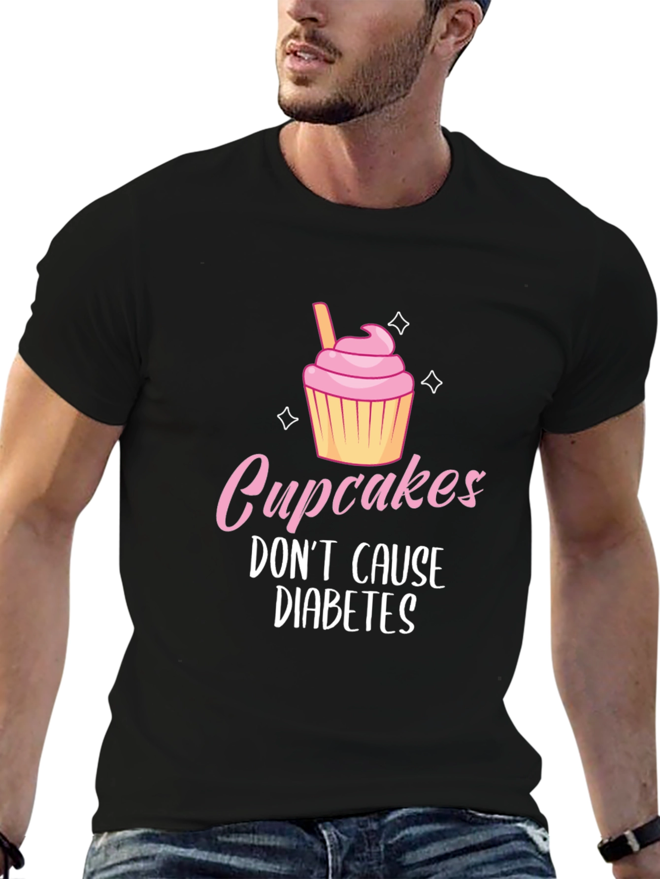 Black Cupcakes Don't Cause Diabetes Graphic Tee view 6