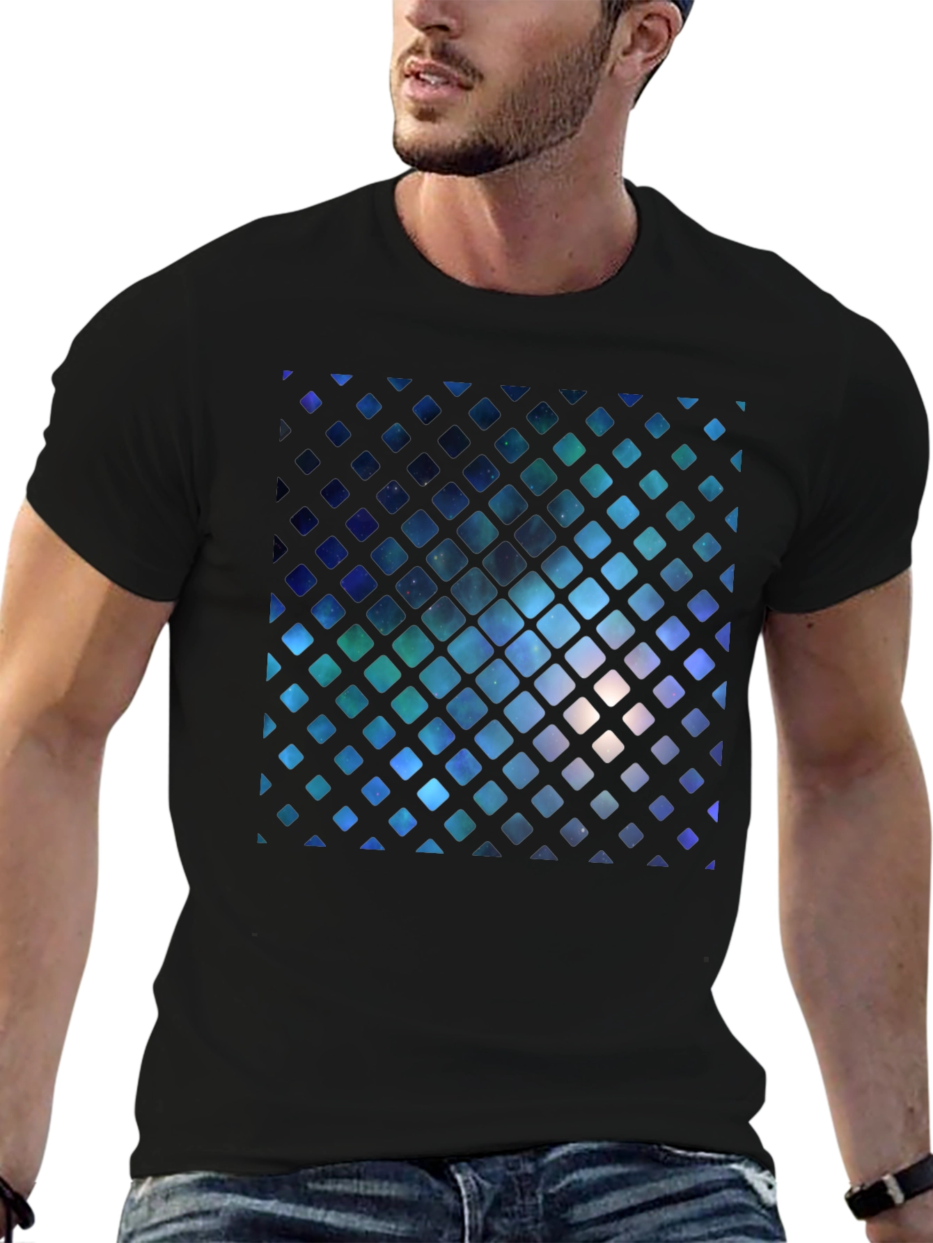 Black Galaxy Grid Graphic Tee view 6