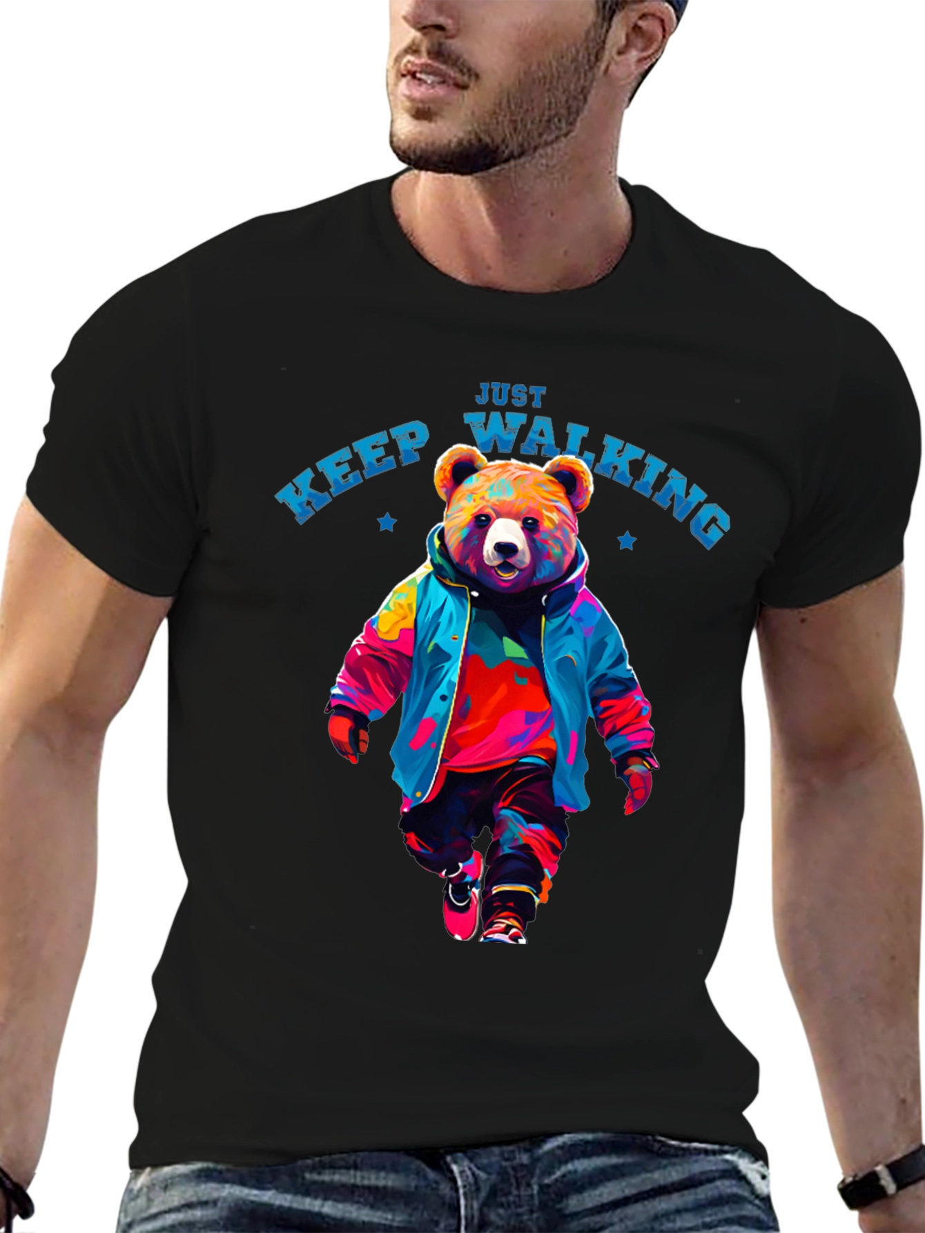 Black Just Keep Walking Bear T-Shirt view 6