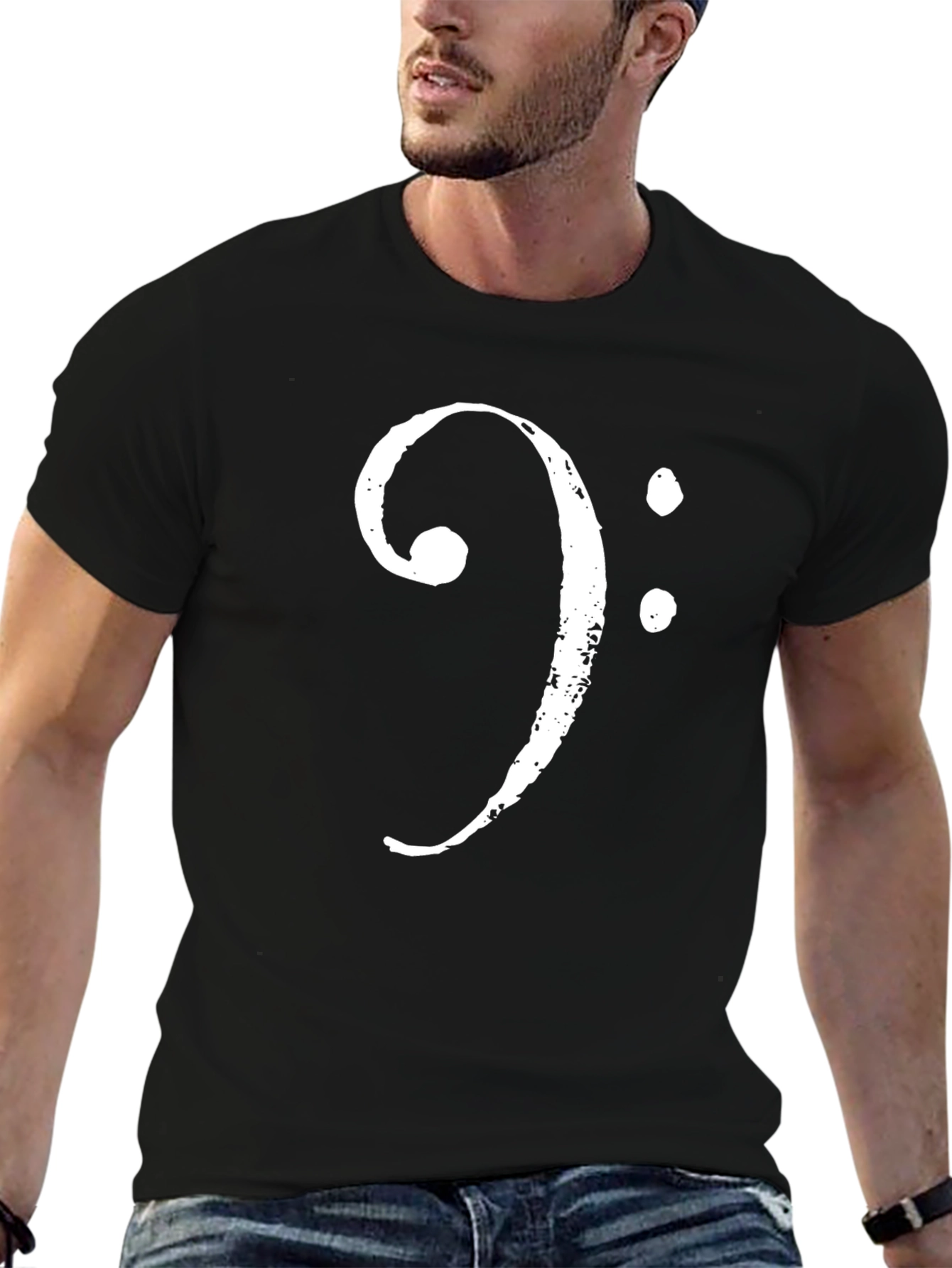 Black Bass Clef Music Note Graphic Tee - Black view 6