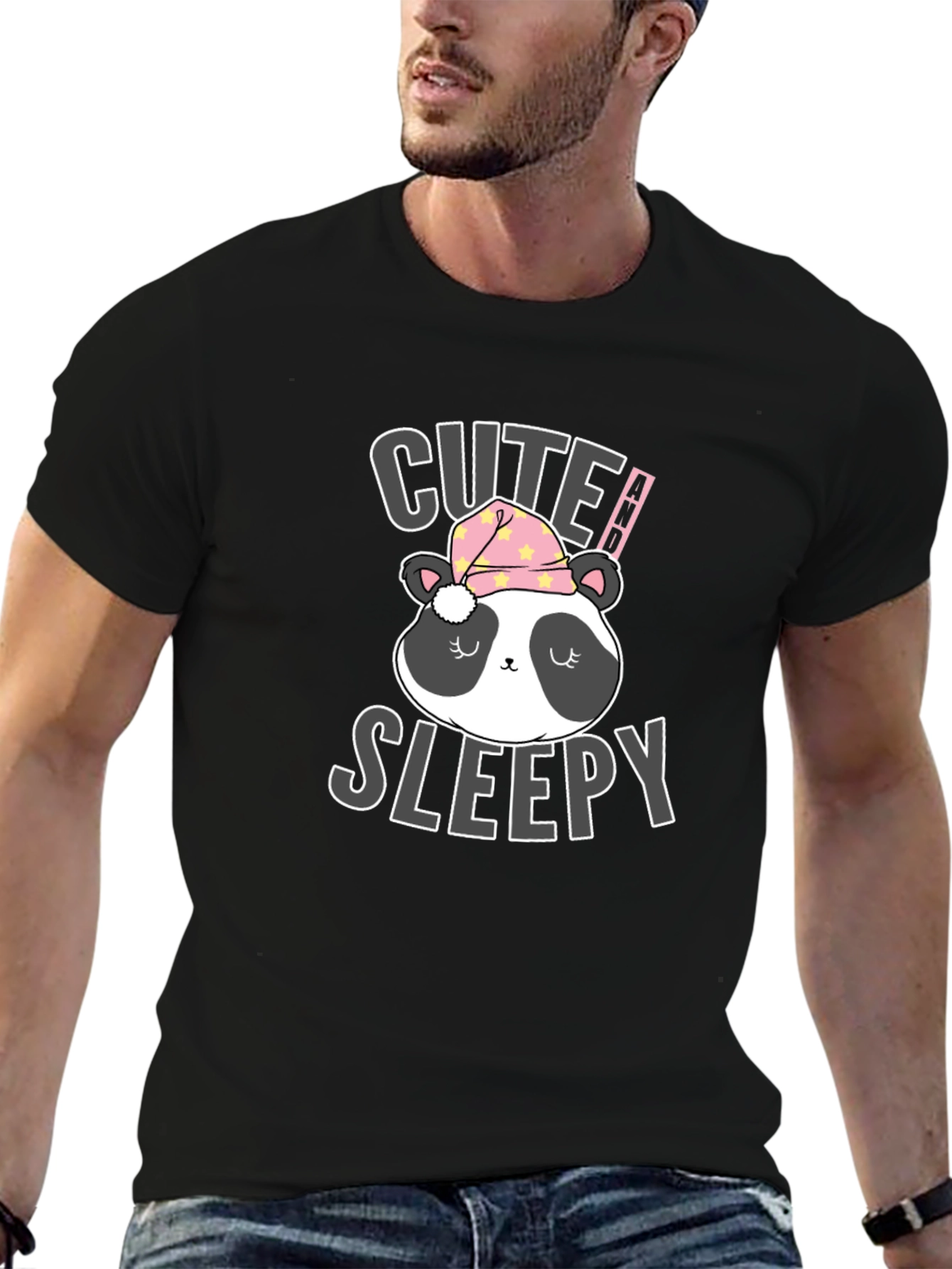Black Cute Sleepy Panda T-Shirt view 6