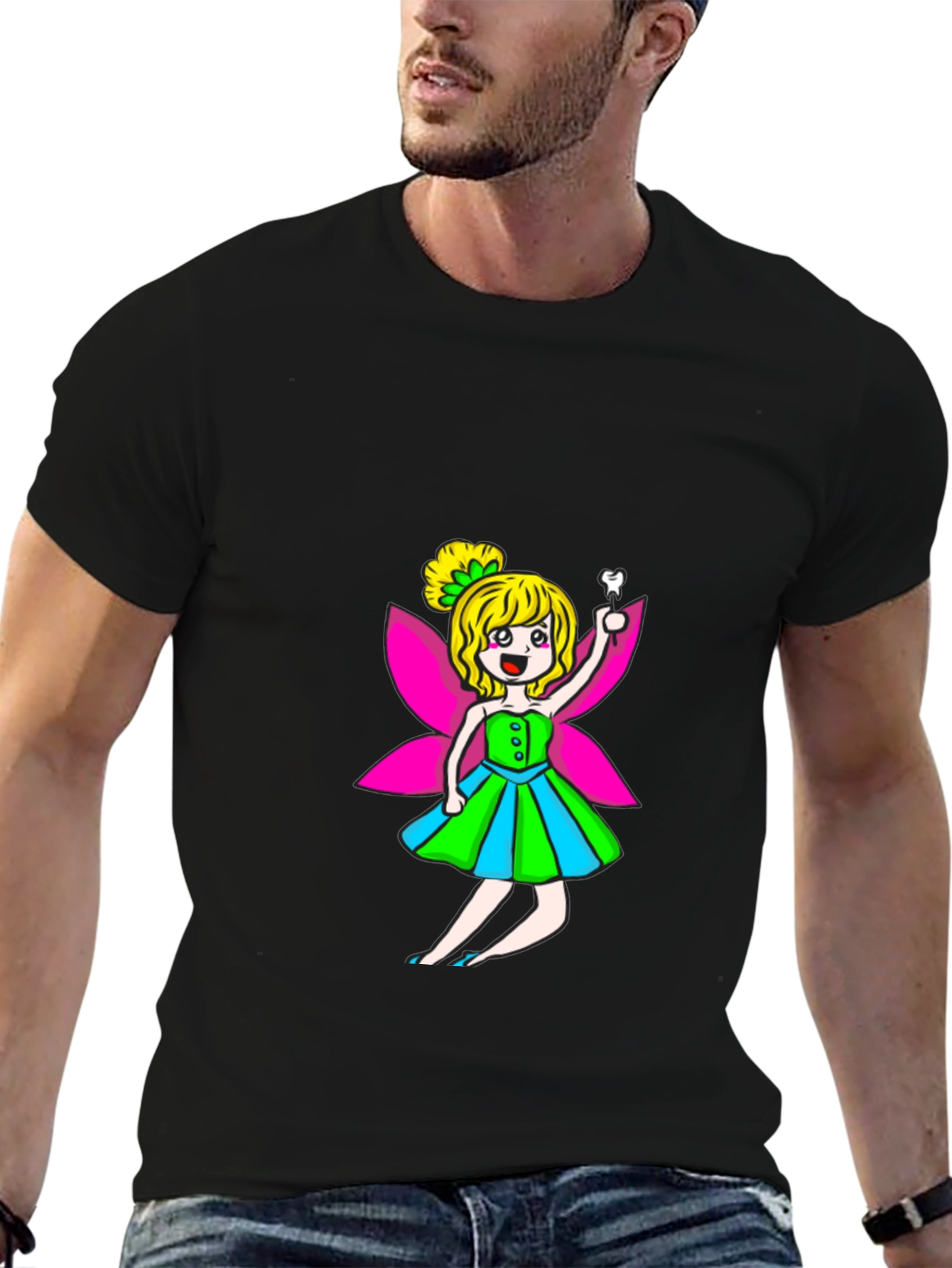 Black Tooth Fairy Graphic Tee - Black Cotton Blend view 6