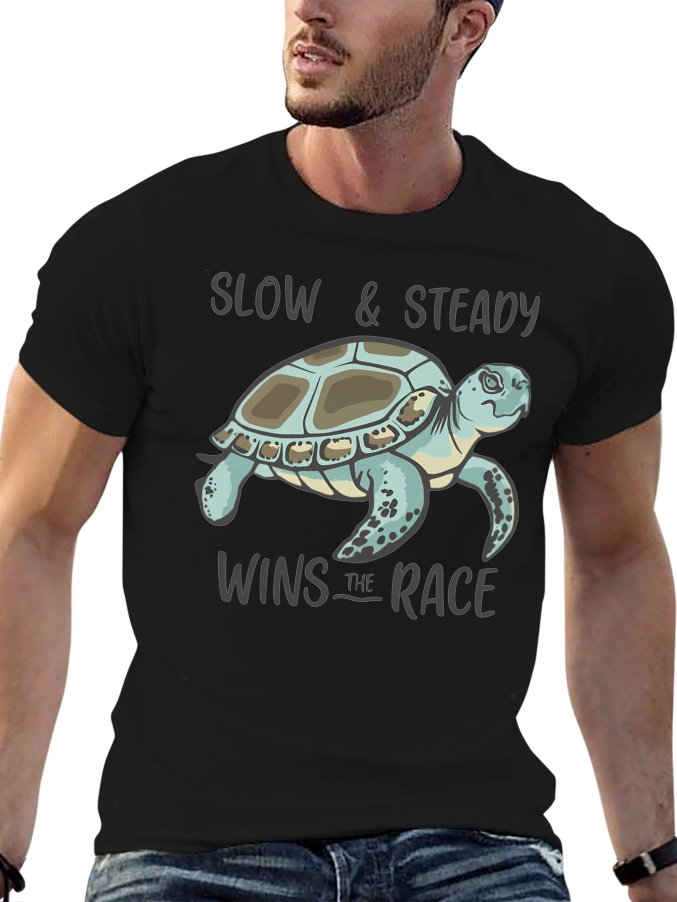 Black Slow & Steady Turtle Graphic T-Shirt view 6