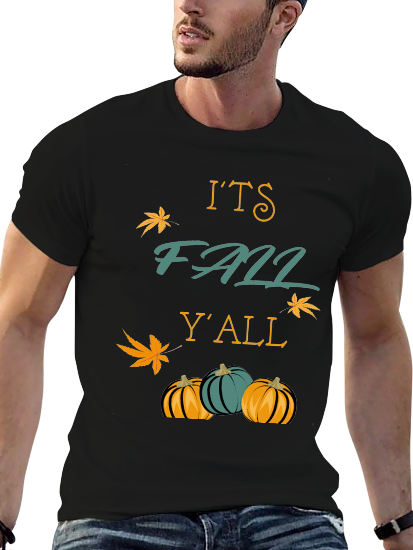 Black It's Fall Y'all T-Shirt Autumn Pumpkins Maple Leaf view 6