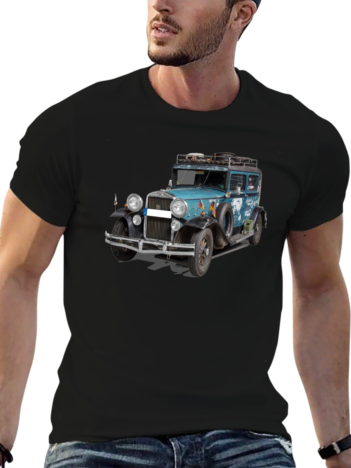 Black Vintage Car Graphic Tee - Black T-Shirt view 6