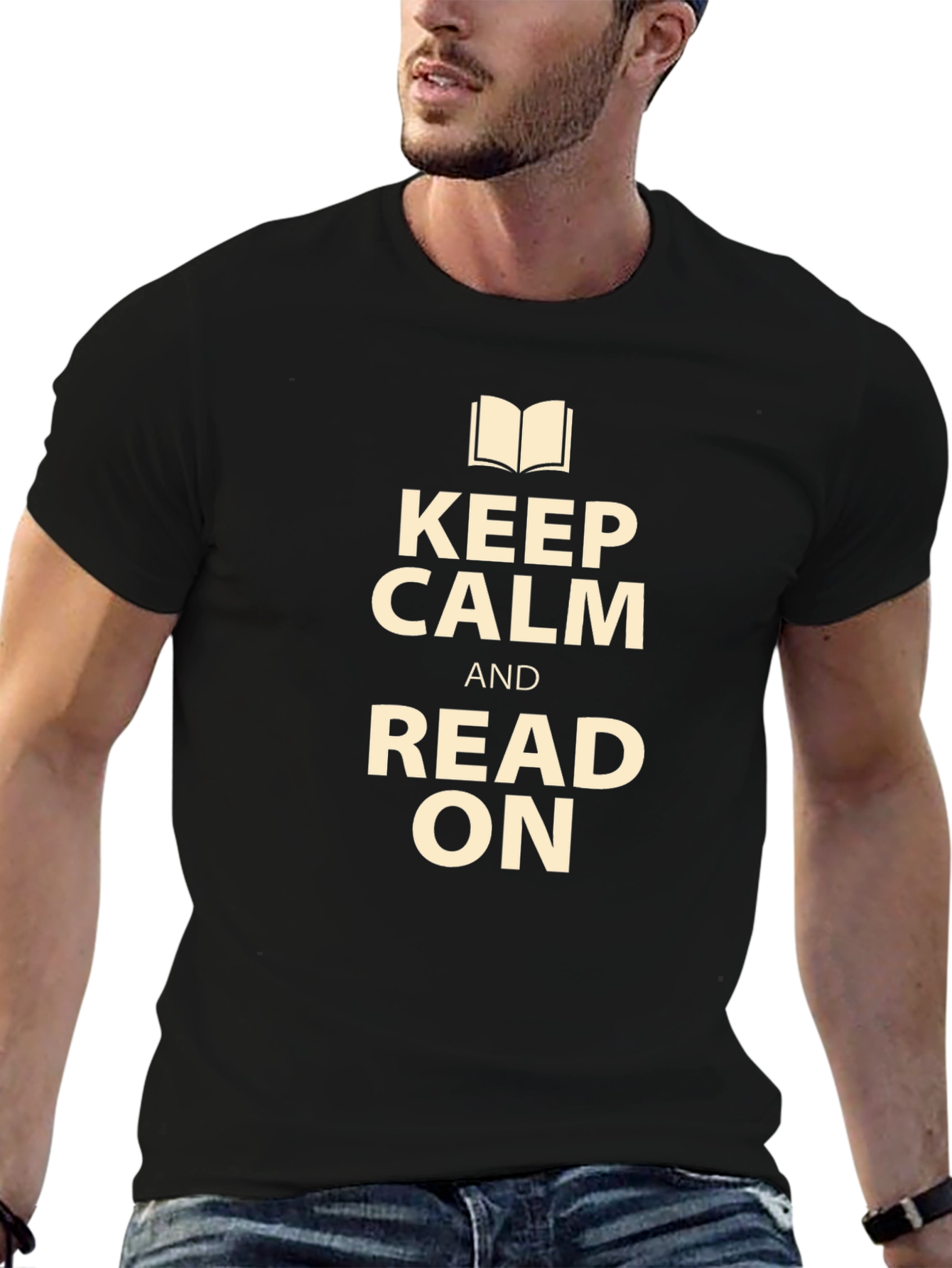Black Keep Calm and Read On Black T-Shirt view 6