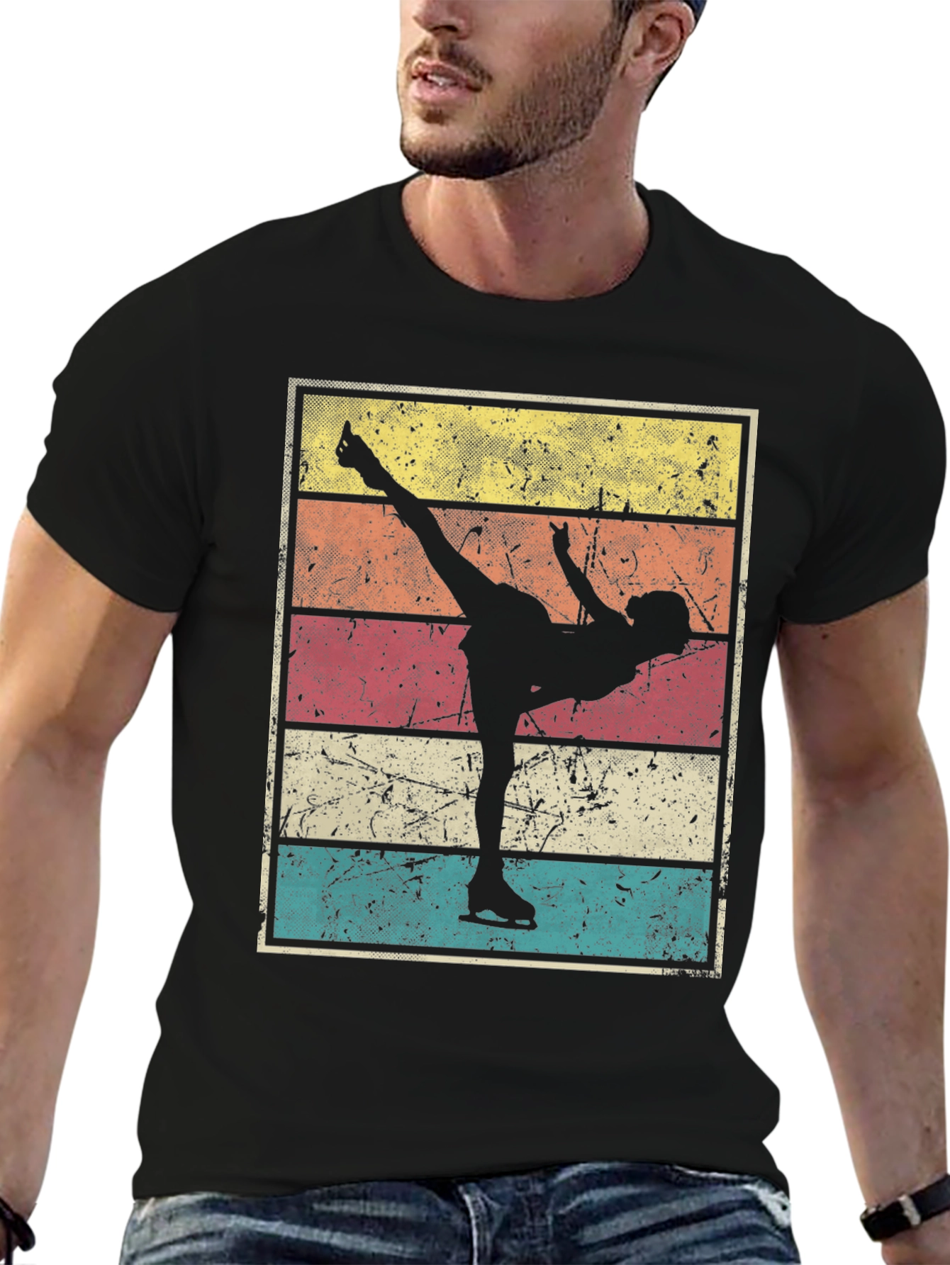 Black Retro Ice Skating Silhouette T-Shirt view 6