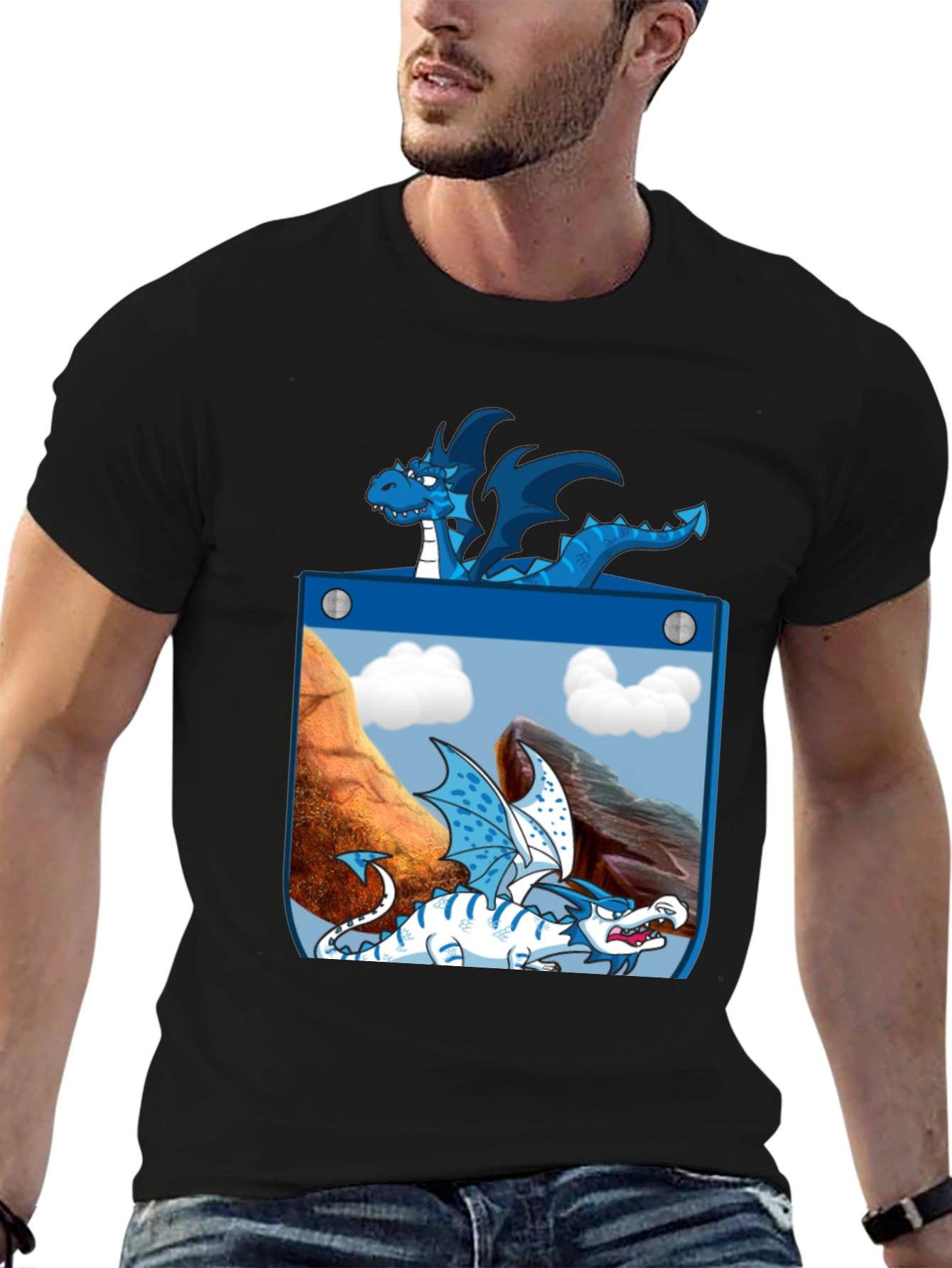 Black Dragon Pocket Graphic Tee - Fantasy Creature Design view 6