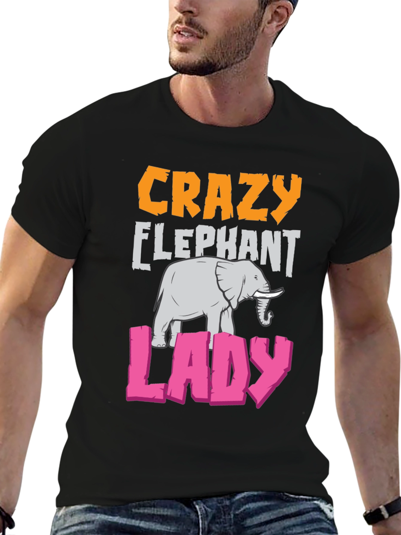 Black Crazy Elephant Lady Graphic T-Shirt view 6