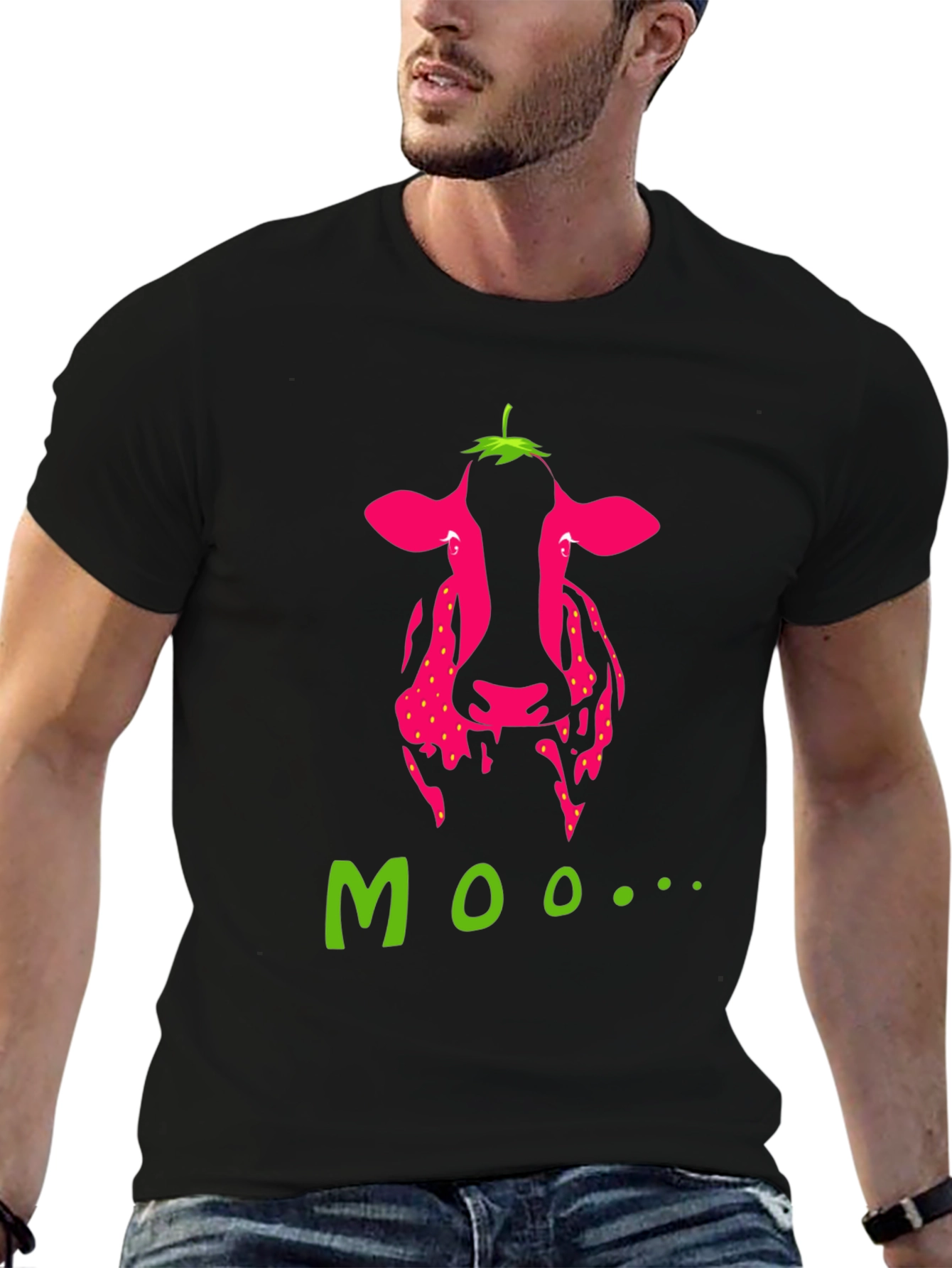 Black Strawberry Cow Moo Graphic T-Shirt - Novelty Tee view 6