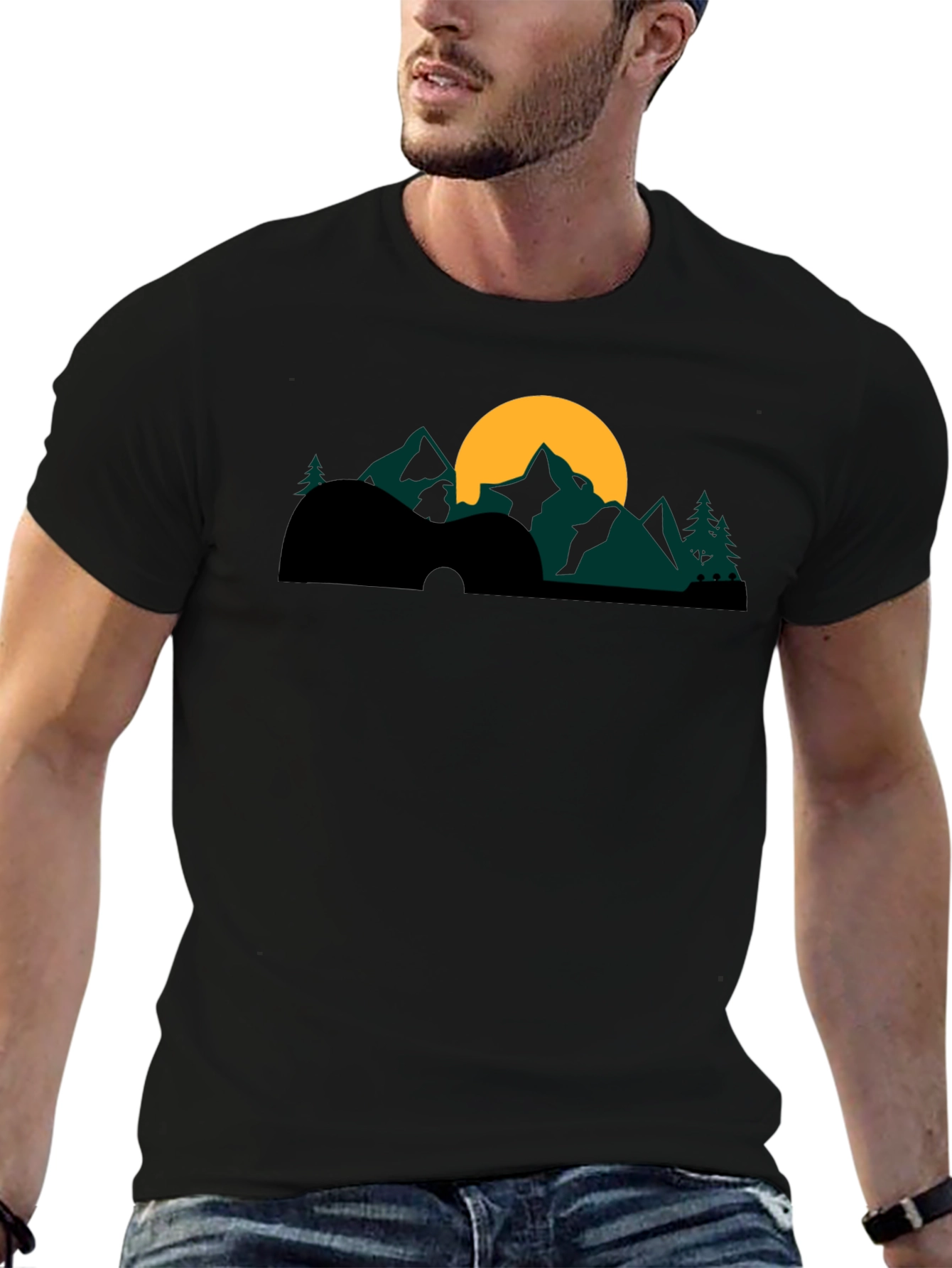 Black Guitar Mountainscape Graphic Tee view 6