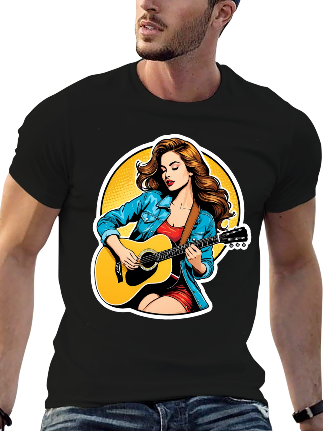 Black Guitar Girl Graphic Tee - Cool Casual Style view 6