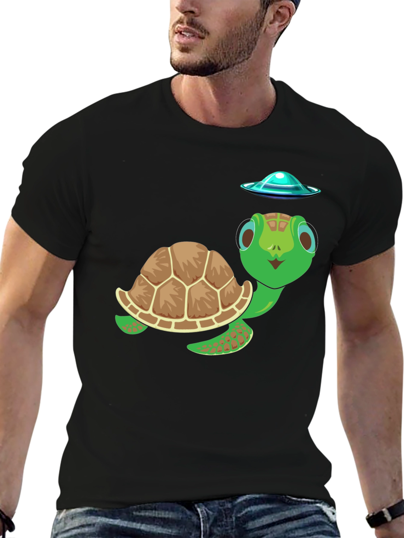 Black Turtle UFO Graphic Tee - Fun & Unique Design view 6
